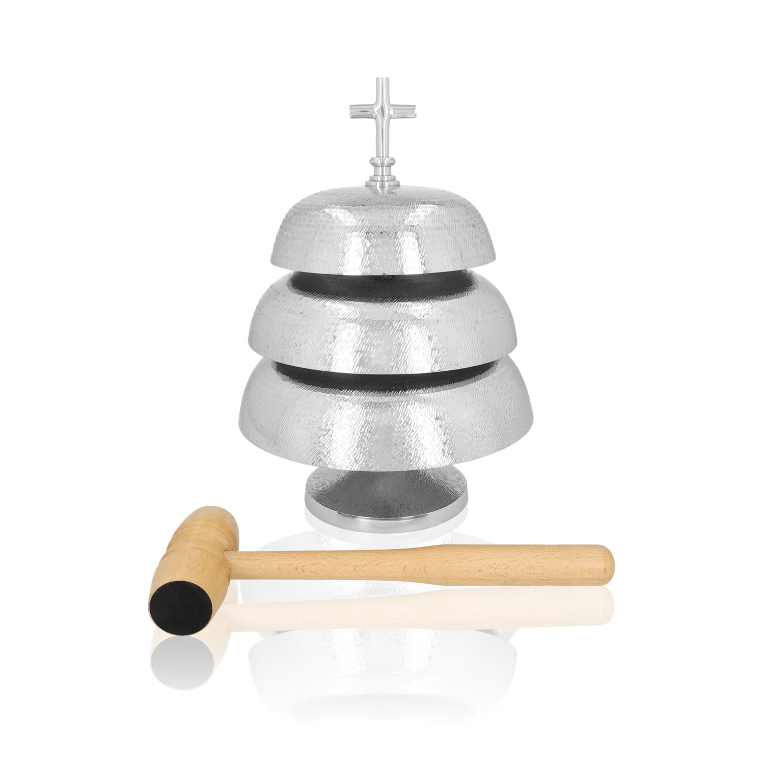 Gong triple – latón niquelado – mazo de madera – 35 cm