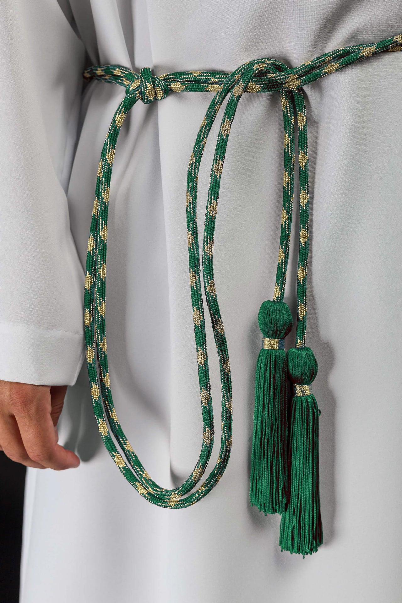 Cíngulo litúrgico verde y dorado