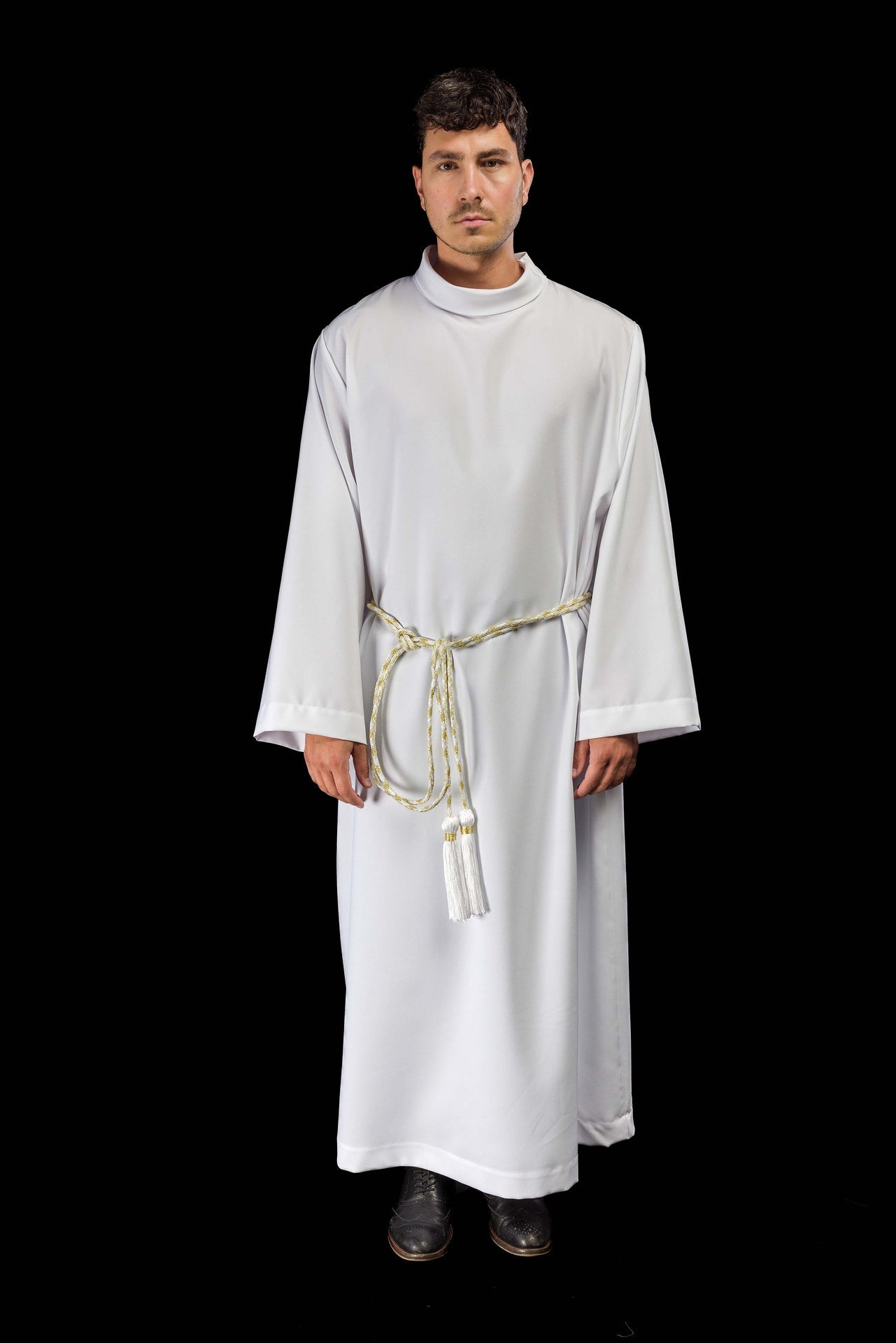 Cíngulo litúrgico blanco y dorado