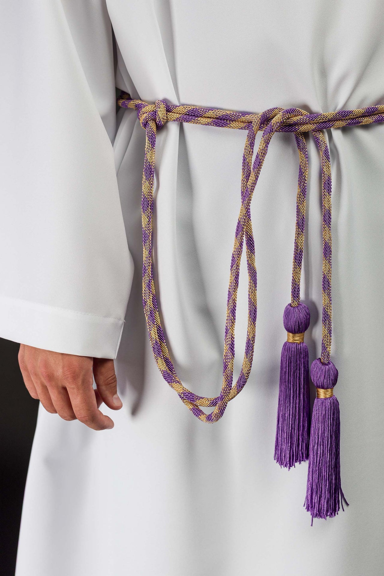 Cíngulo litúrgico morado y dorado premium