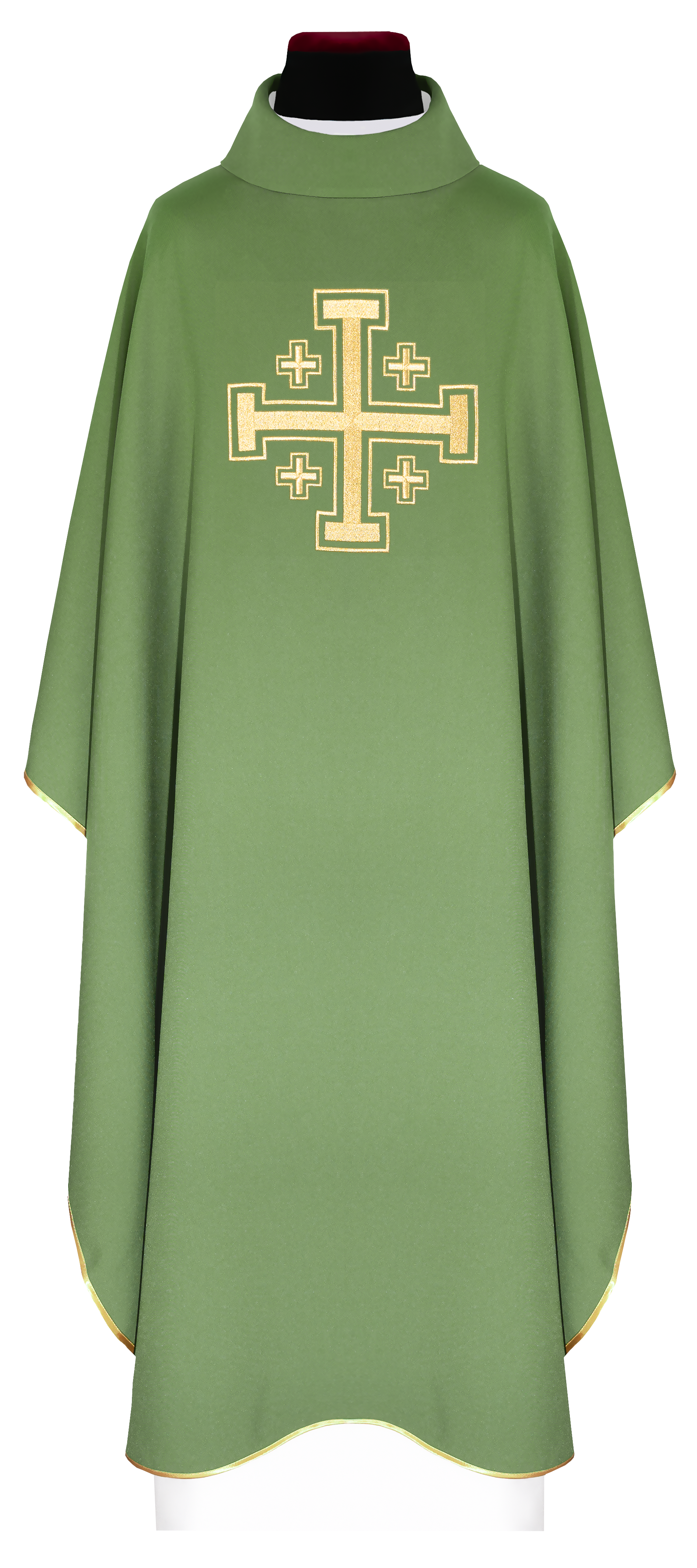 Casulla verde bordada con motivo de cruz
