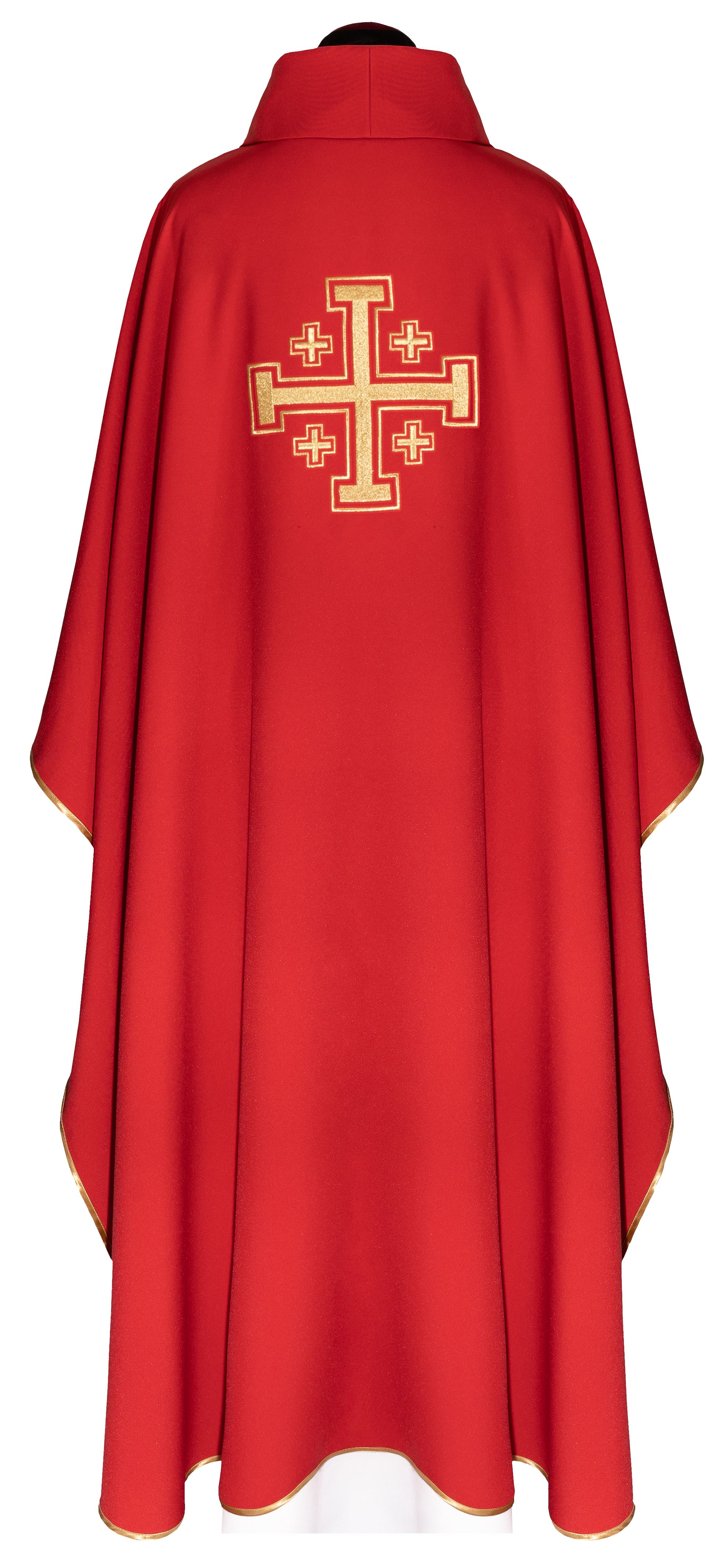 Casulla roja bordada con motivo de cruz