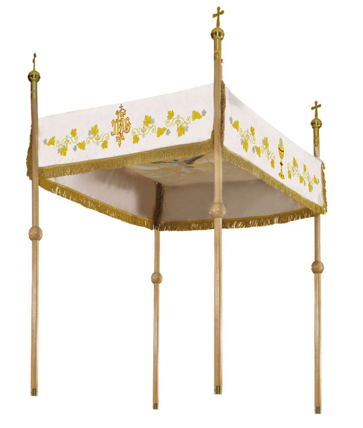 Palio eclesiástico color crudo para la solemnidad del Corpus Christi con bordado dorado 140 × 160 cm