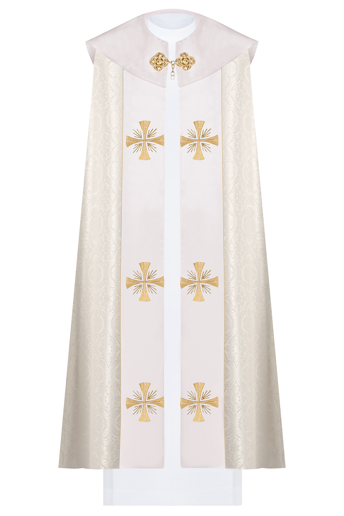 Ecru kapa liturgiczna z złotym IHS - ORNATY.PL