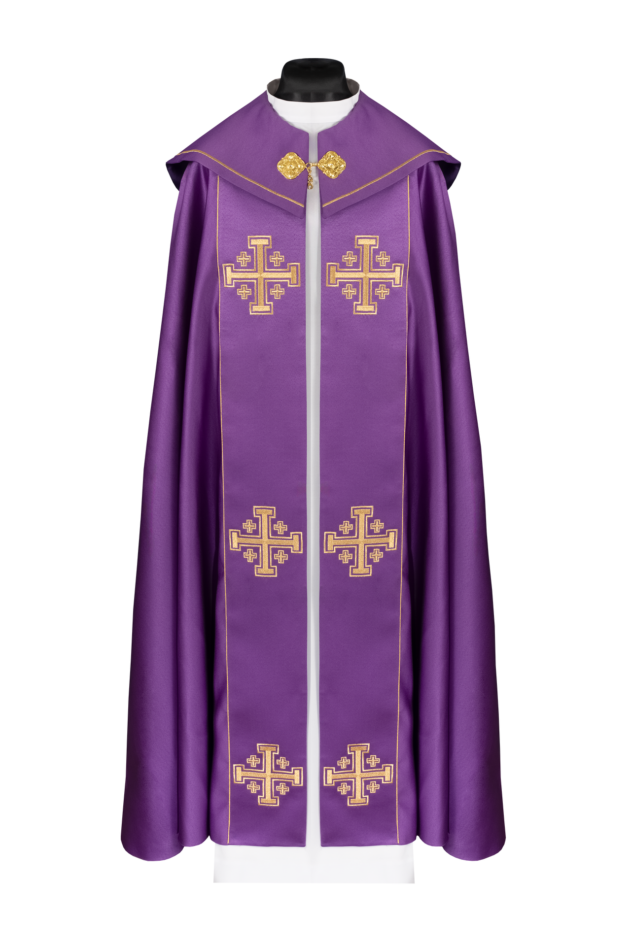 Kapa liturgiczna fioletowa z pasem i haftem krzyży - ORNATY.PL