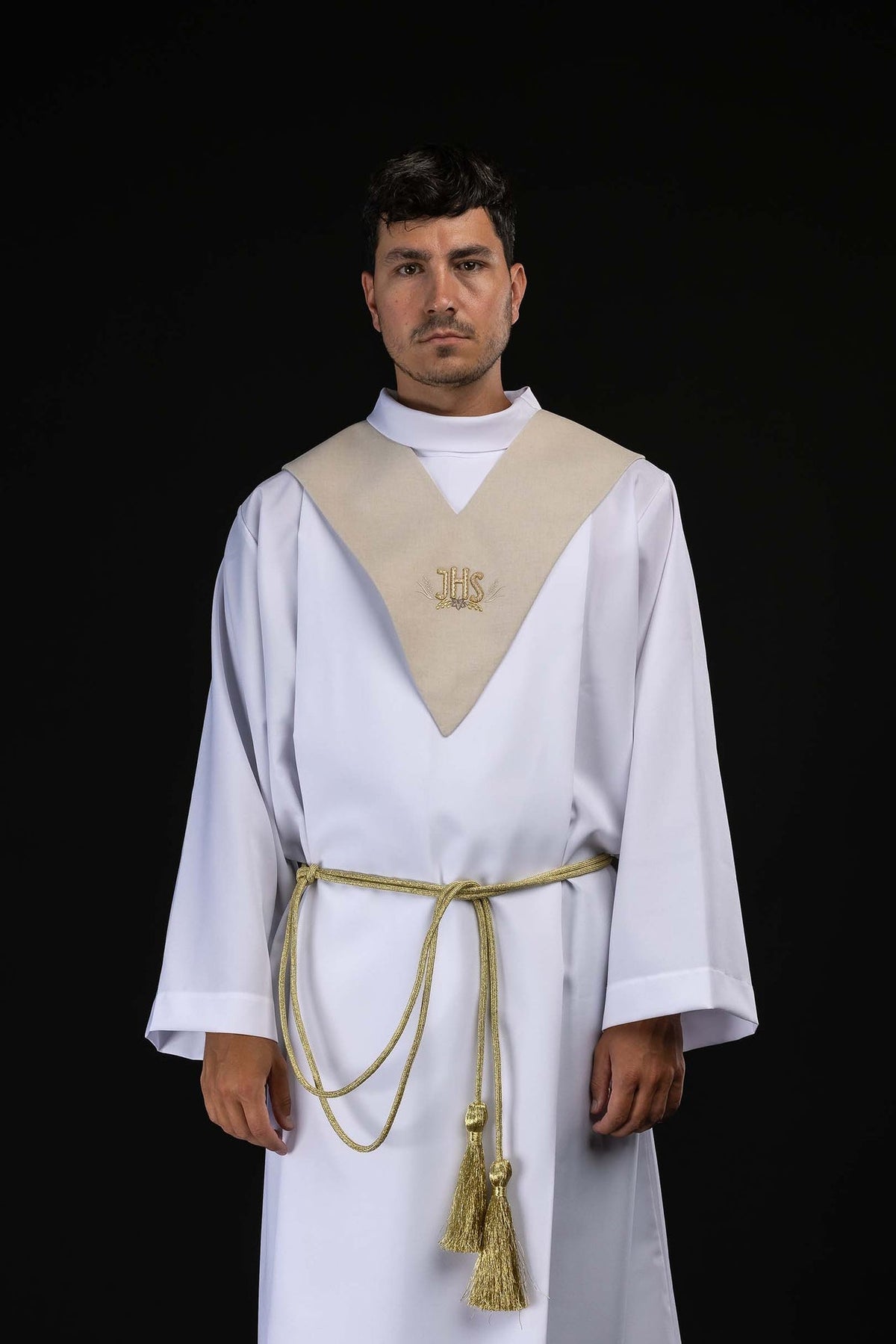 Palio de lector marfil con bordado dorado IHS