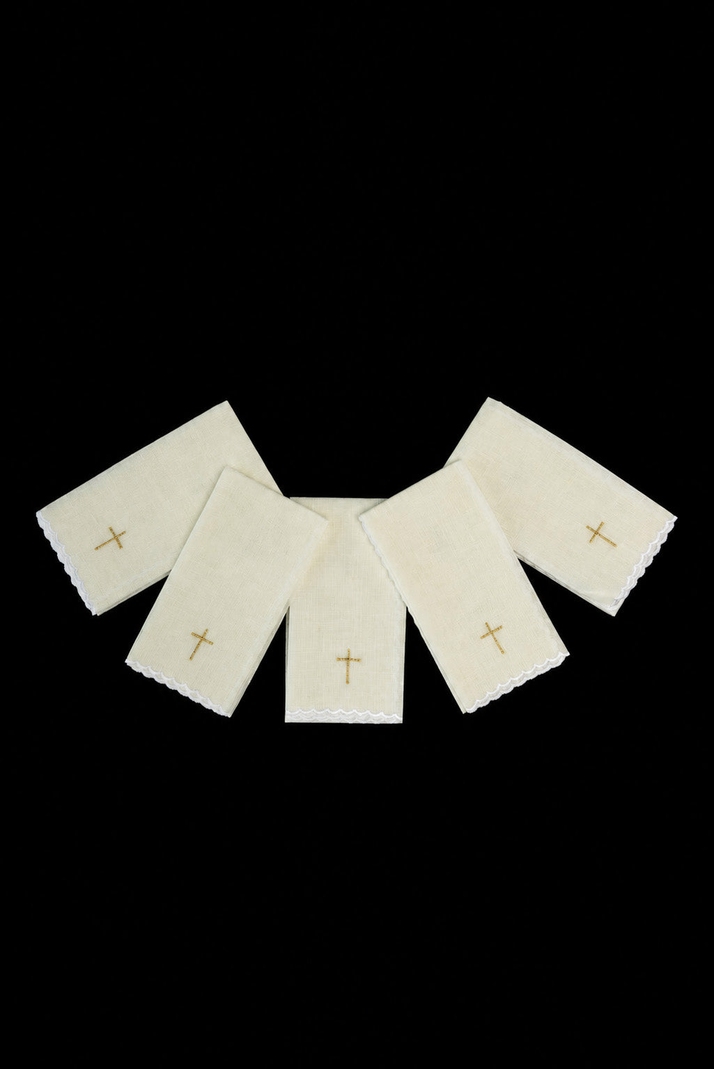 Set de 5 purificadores litúrgicos de lino con cruz dorada