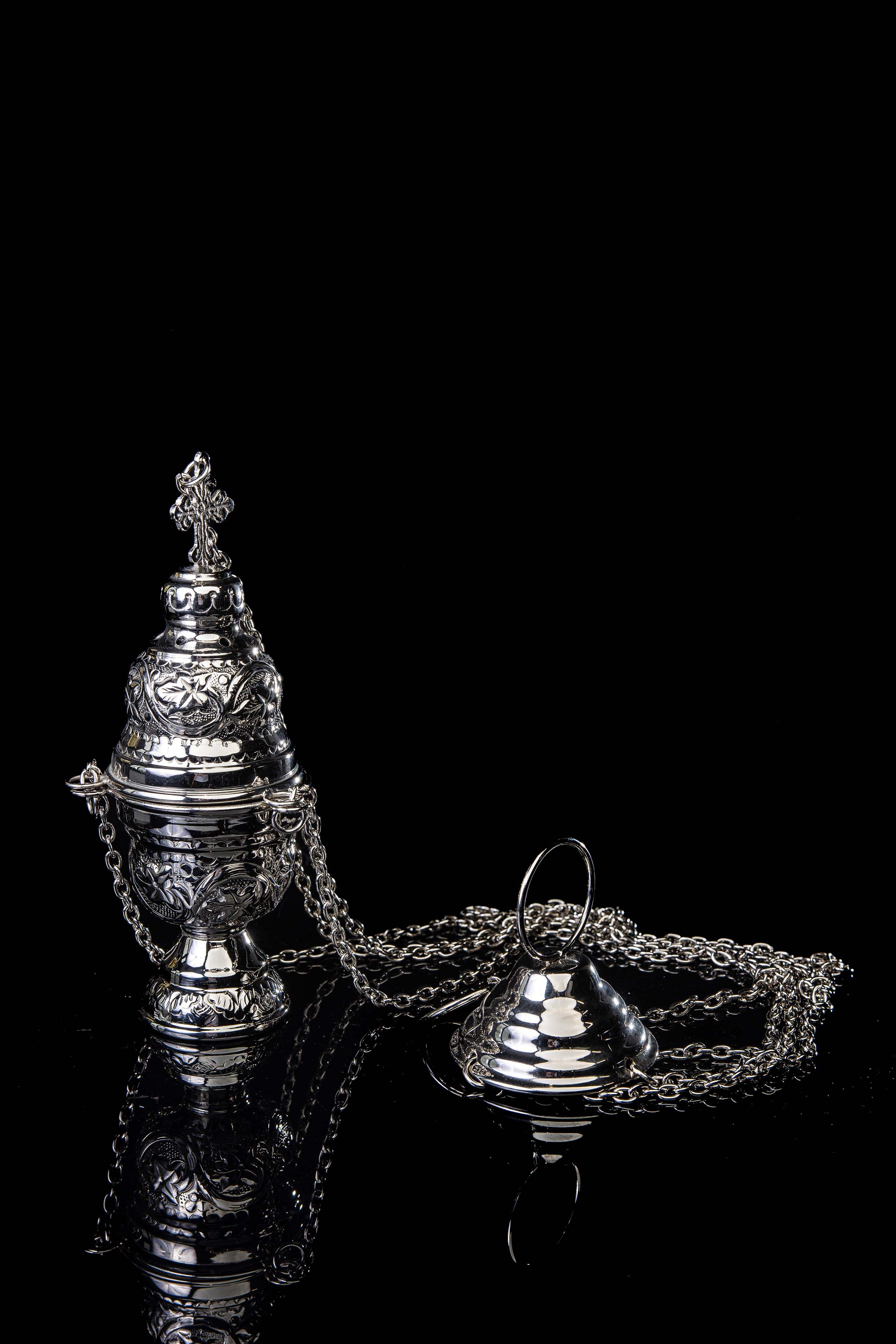 Incensario - latón - níquel - 19 cm