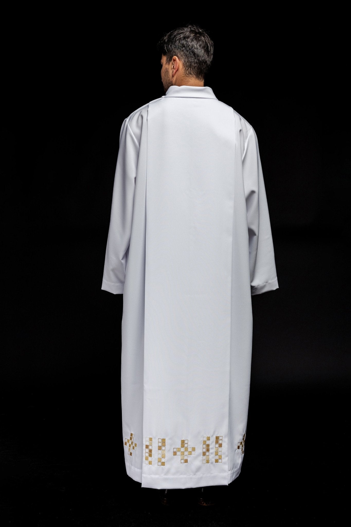 Alba bordada con Cruz de mosaico S - 6051 - 04 145cm/176cm - CASULLAS.ES