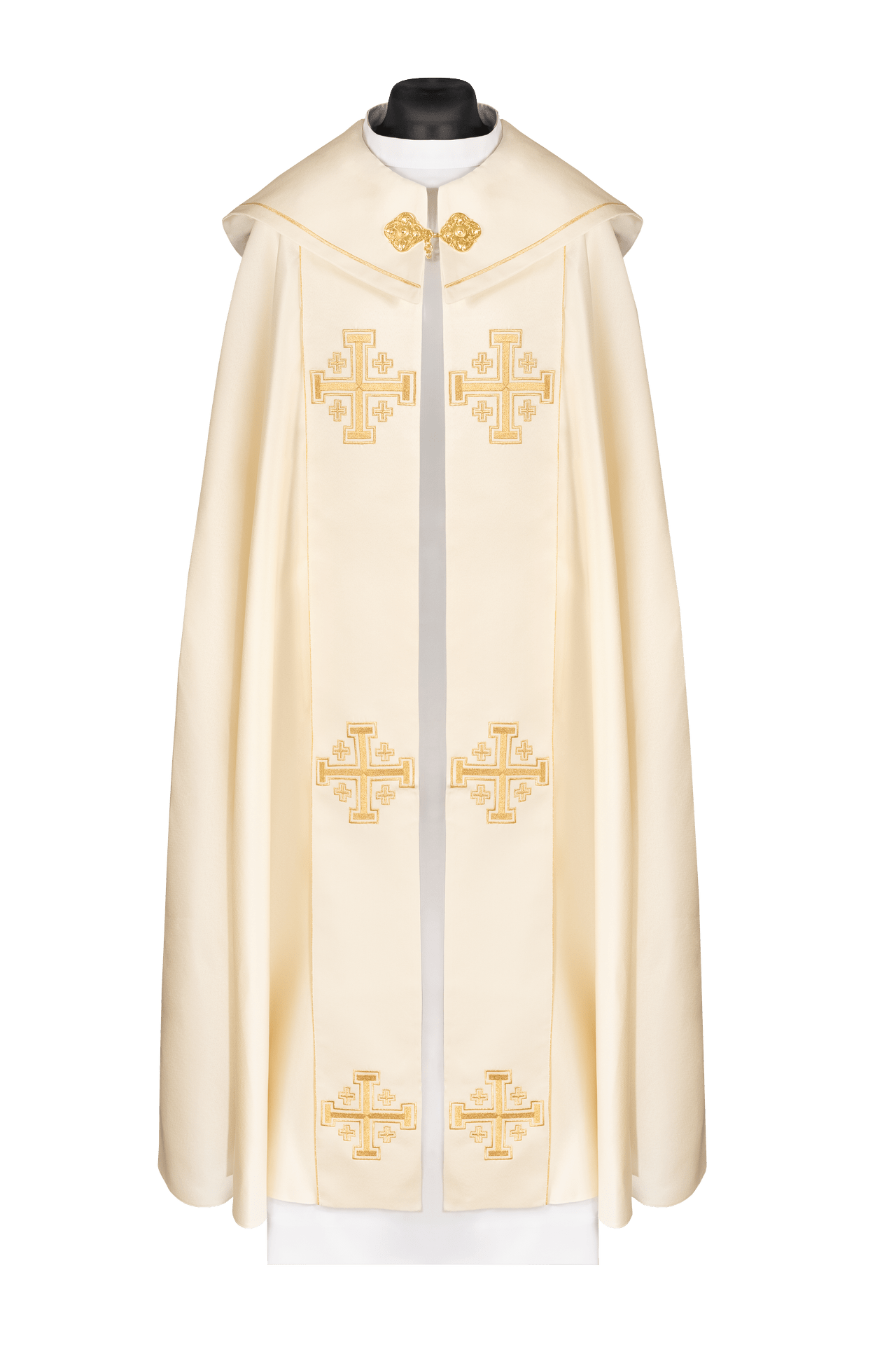 Capa litúrgica color crudo con galón y bordado de cruces KDT/3046/05 ECRU 145CM - CASULLAS.ES