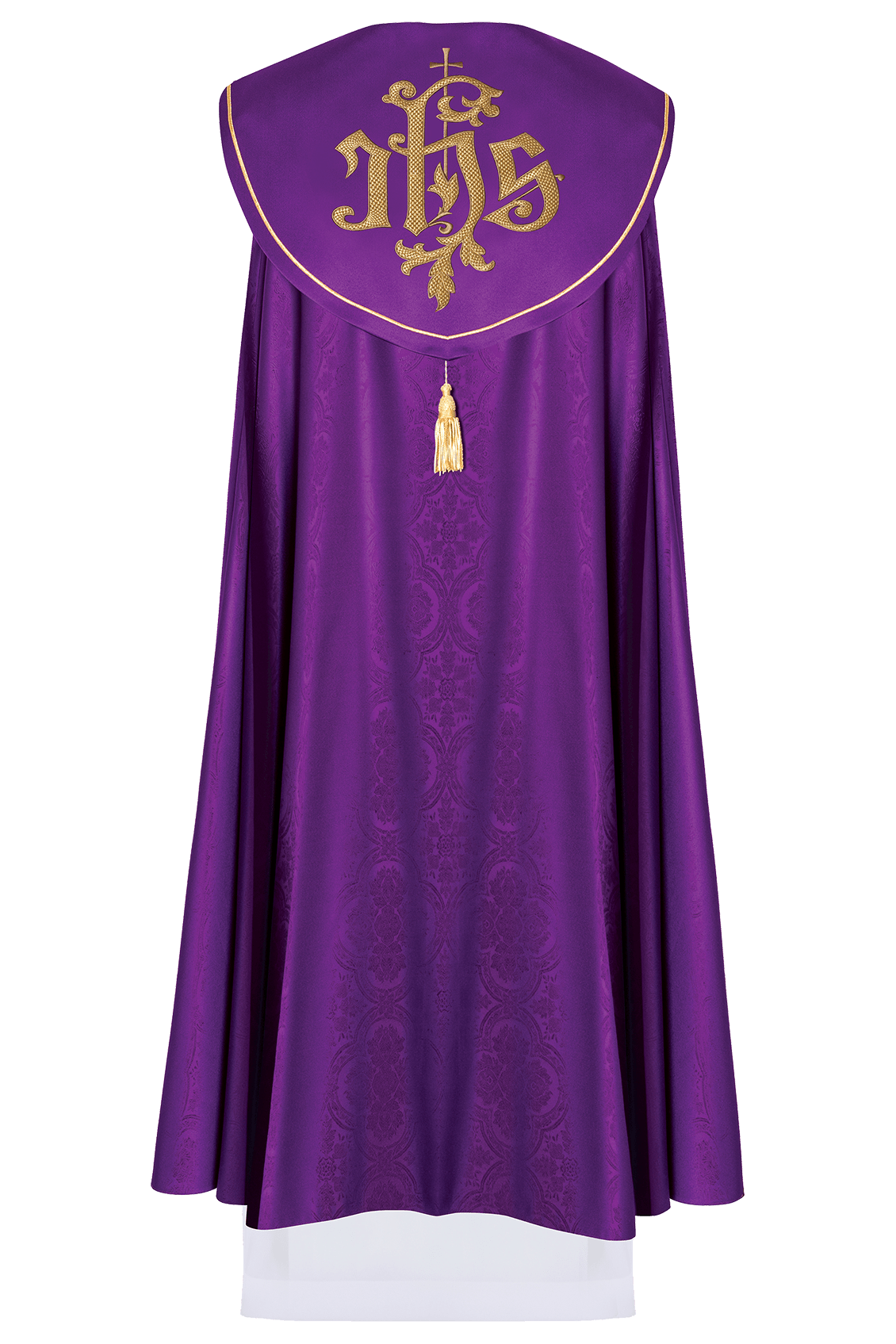 Capa litúrgica violeta con IHS dorado KDT/3047/03/20 145CM - CASULLAS.ES