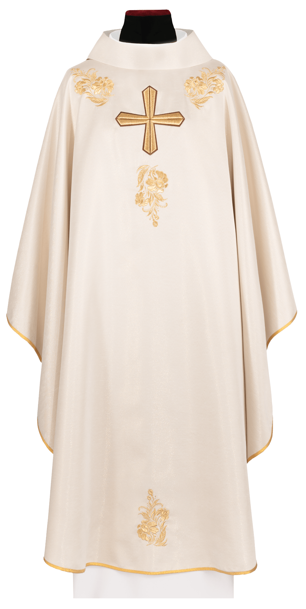 Casulla color crudo con cruz ricamente bordada y cuello a juego KDT/7042/05 - CASULLAS.ES