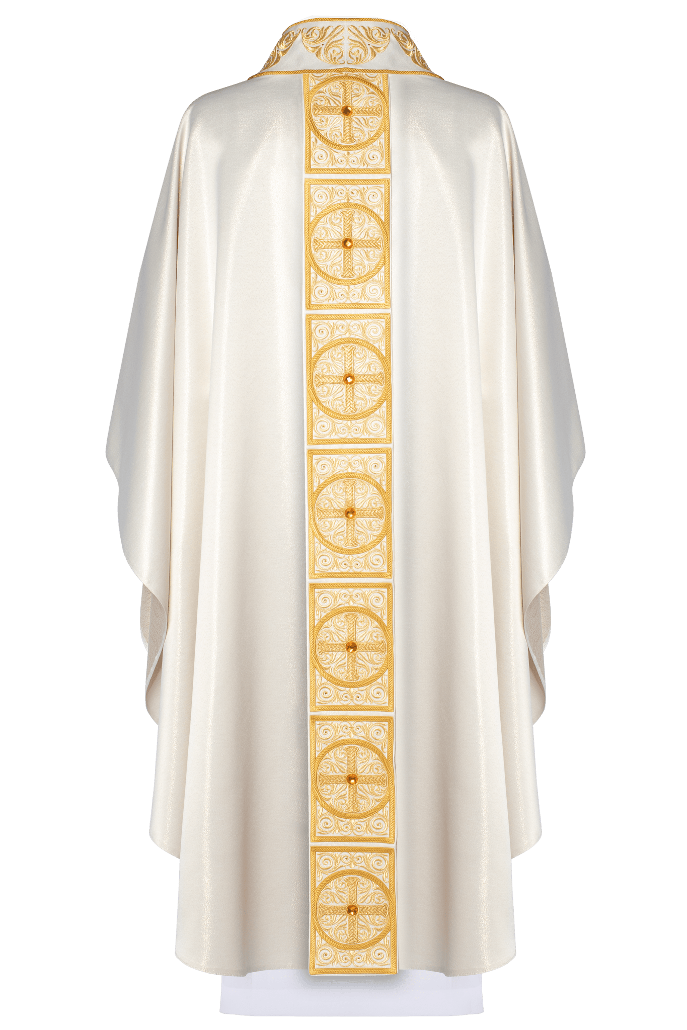 Casulla marfil ricamente bordada y decorada con piedras LE/7012/05 - CASULLAS.ES