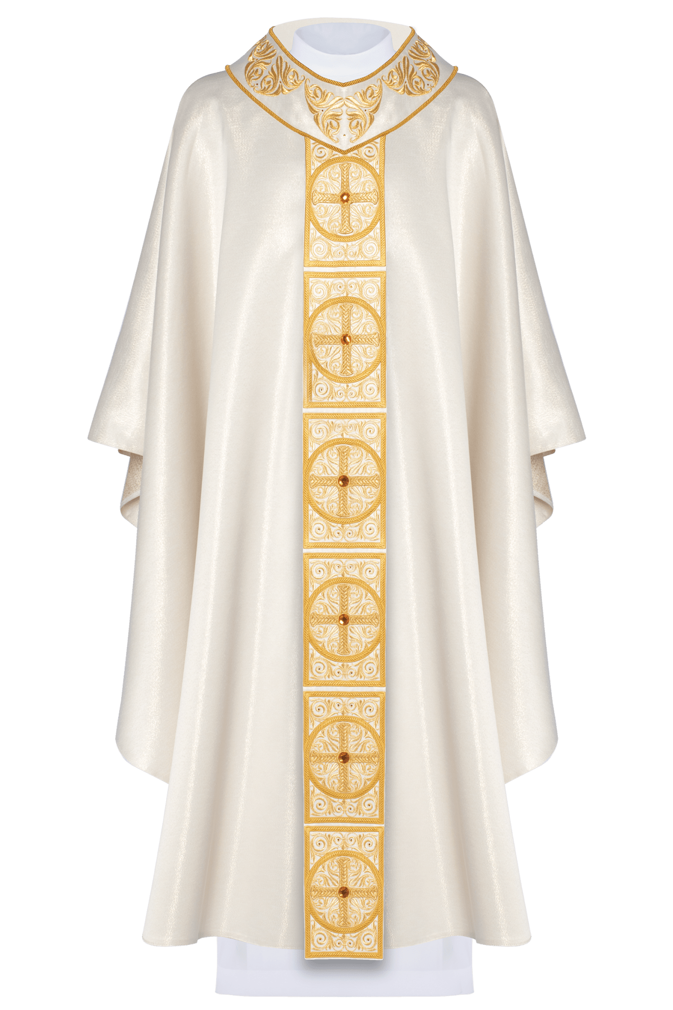 Casulla marfil ricamente bordada y decorada con piedras LE/7012/05 - CASULLAS.ES