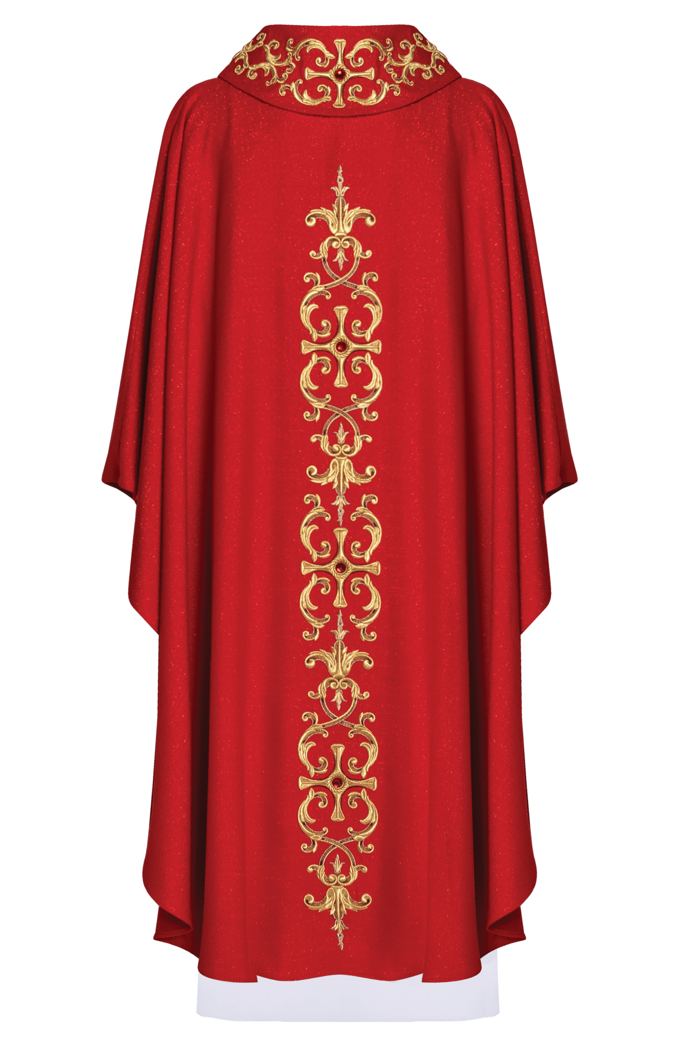 Casulla roja ricamente bordada y decorada con piedras LE/7014/02 - CASULLAS.ES