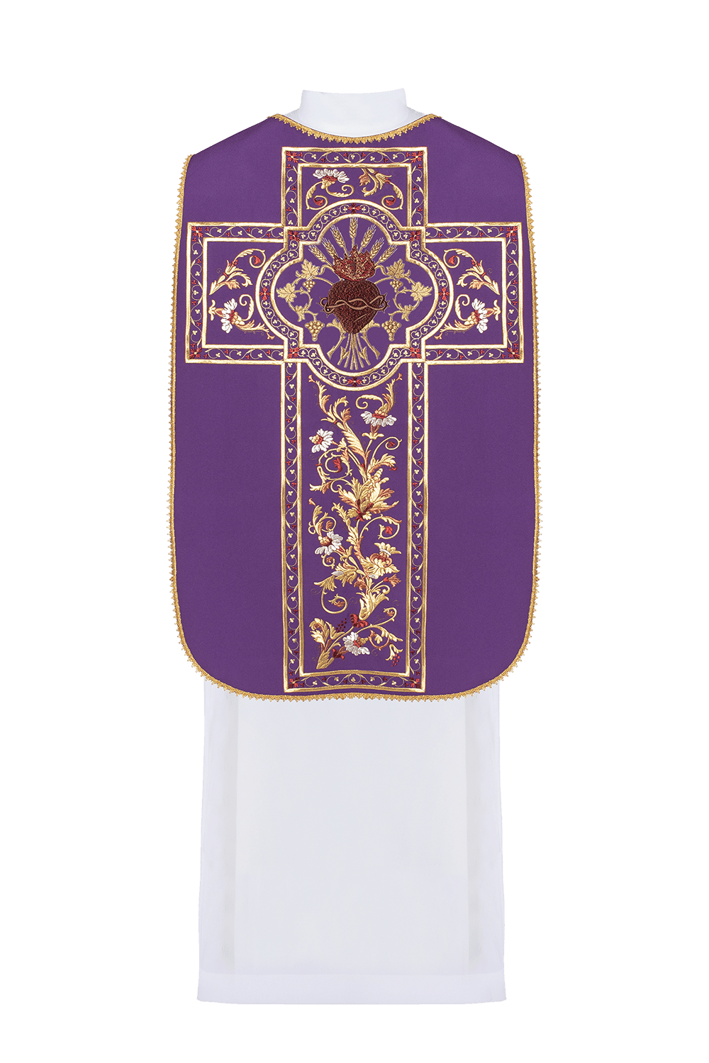 Casulla romana morada bordada con motivo del Corazón de Jesucristo KOR/199/03/01 - CASULLAS.ES