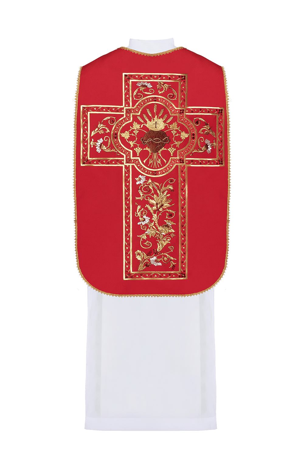 Casulla romana roja bordada con motivo del Corazón de Jesucristo KOR/199/02/01 - CASULLAS.ES