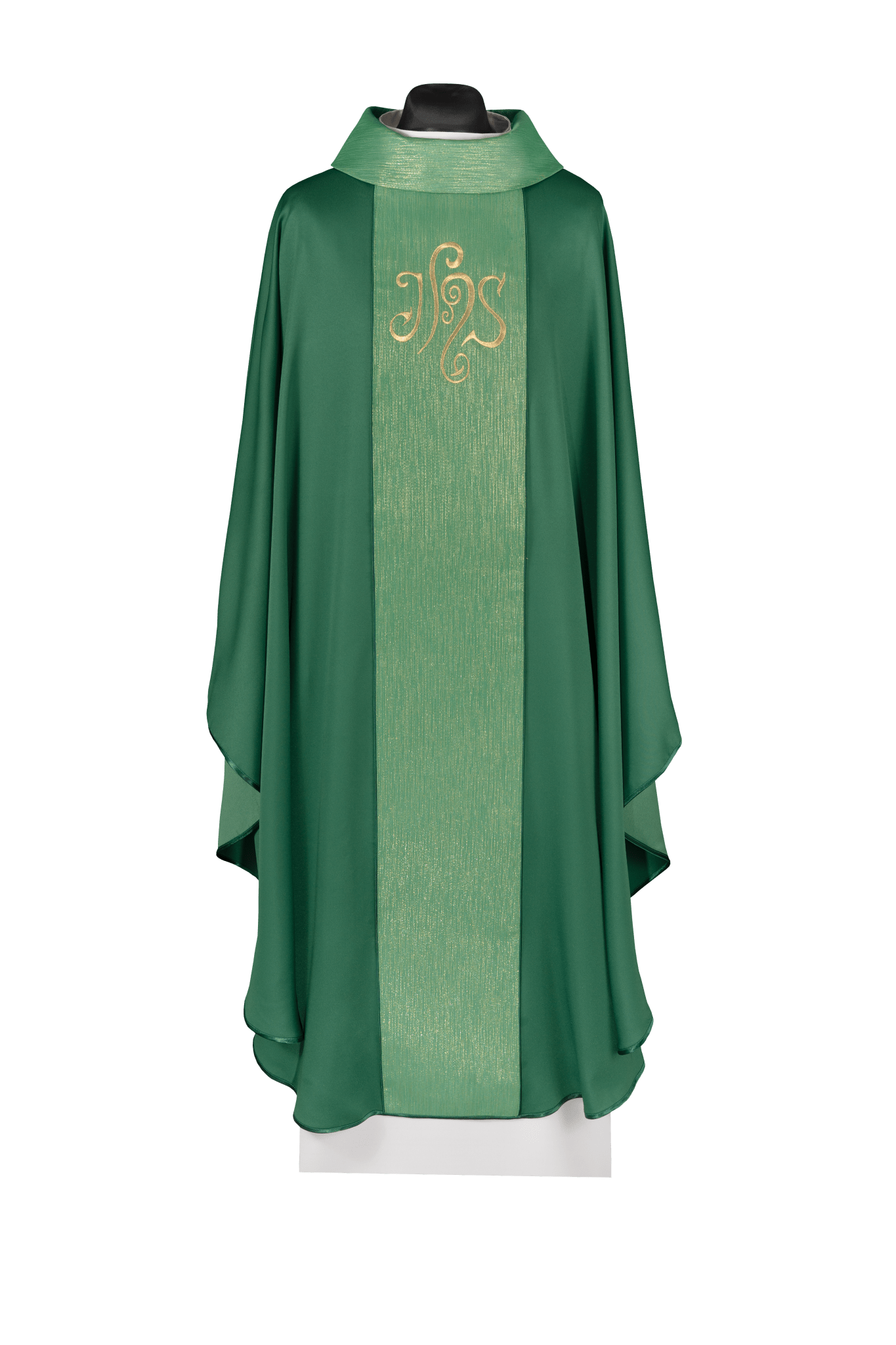 Casulla verde adornada con faja y bordado del símbolo IHS KDT/7015/01/53 - CASULLAS.ES