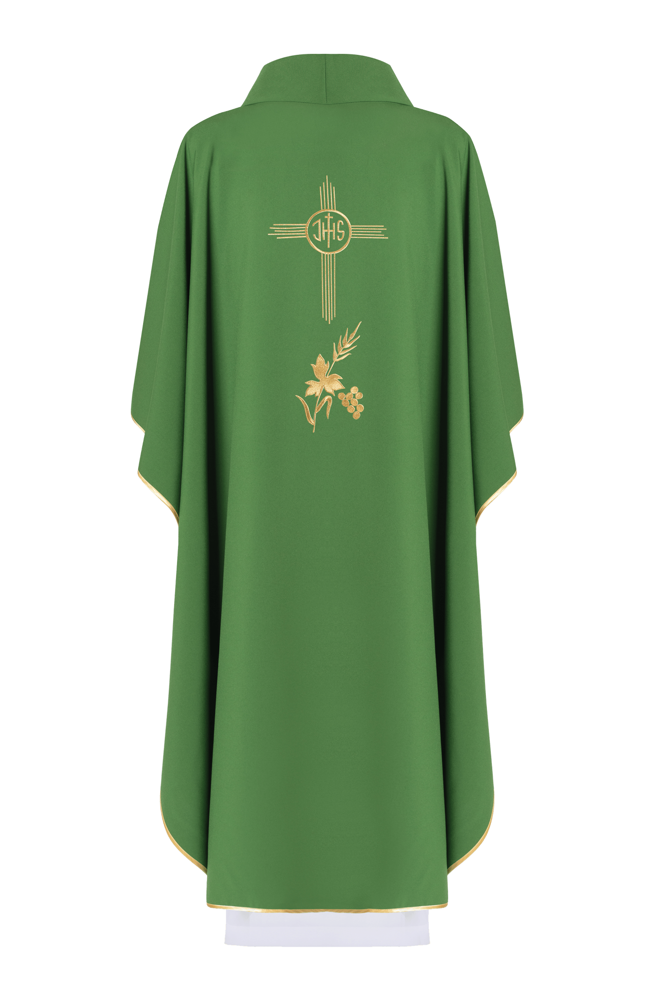 Casulla verde con bordado IHS KOR/003/01/12 ZIELONY - CASULLAS.ES