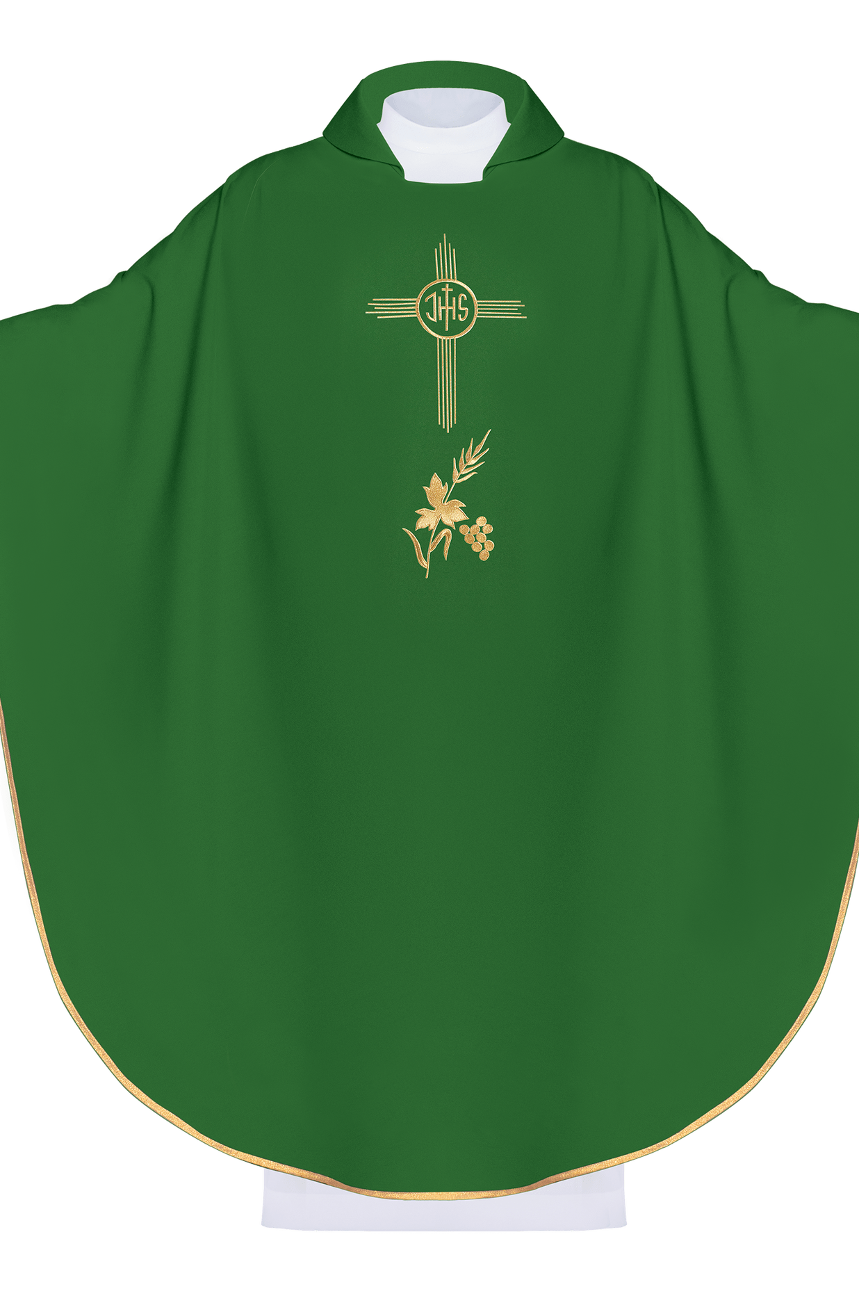 Casulla verde con bordado IHS KOR/003/01/12 ZIELONY - CASULLAS.ES