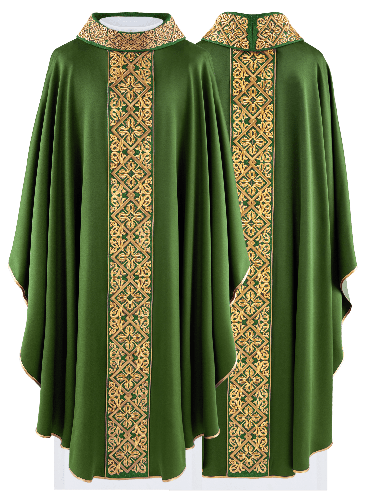 Casulla verde ricamente bordada con motivo floral y cruces LE/7027/01 - CASULLAS.ES