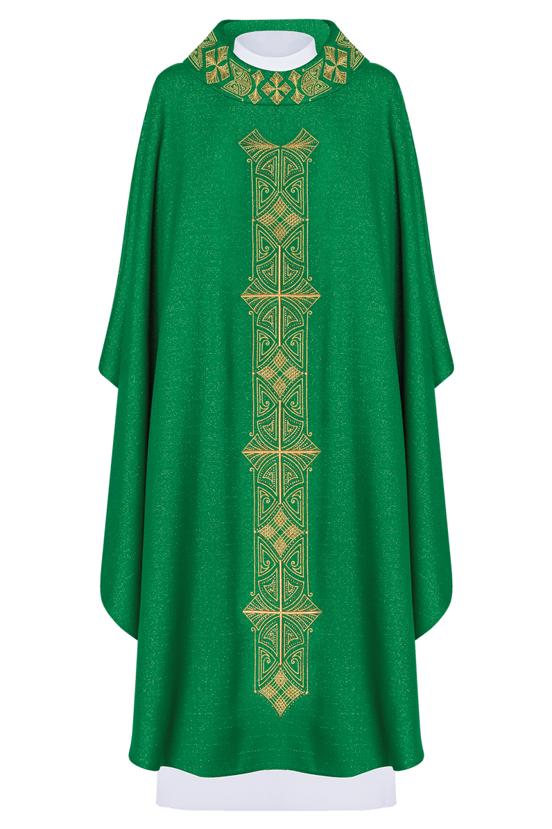 Casulla verde ricamente bordada; tela brillante LE/7022/01 - CASULLAS.ES