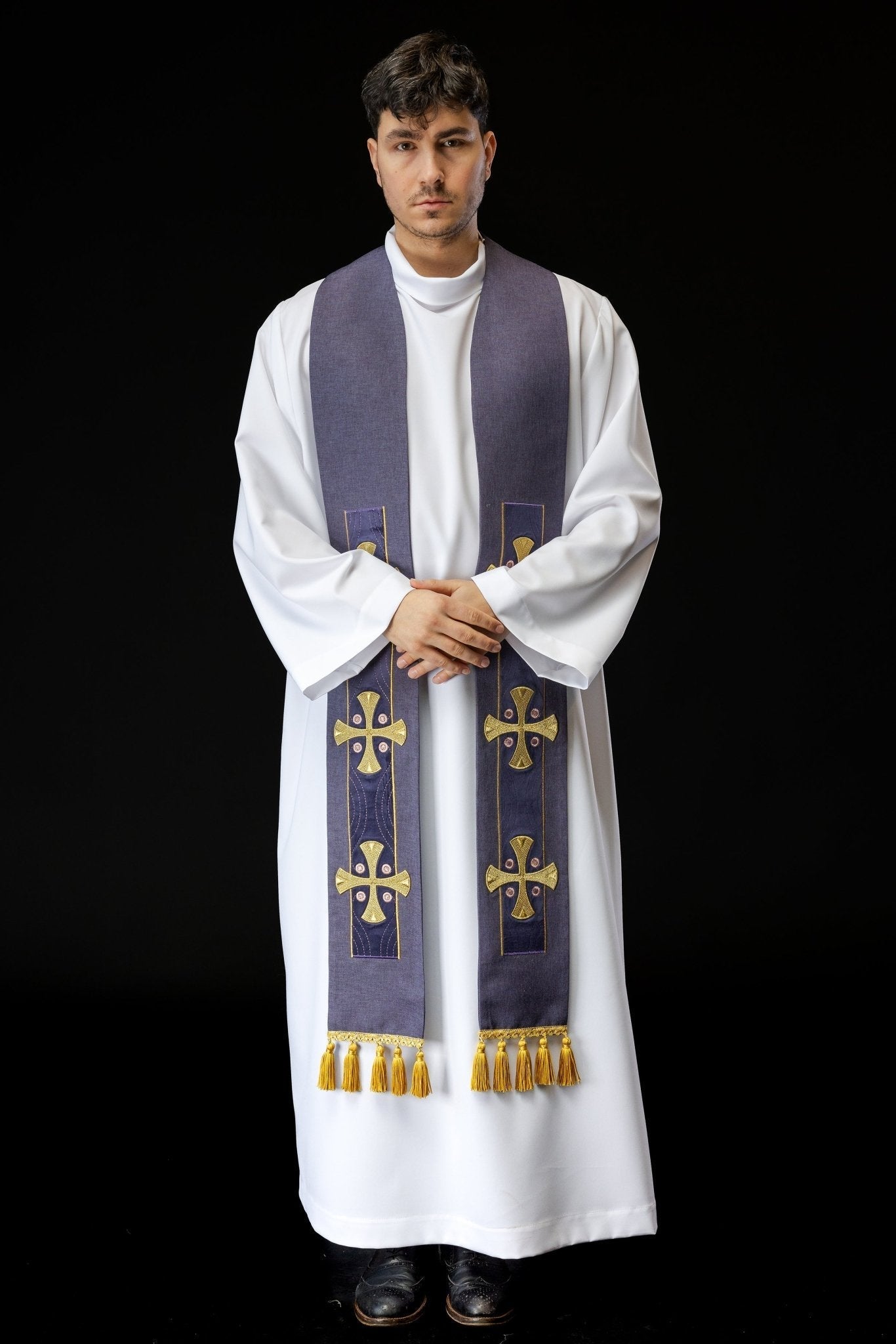 Estola bordada con cruces moradas S - 2068 - 03 - 70 - CASULLAS.ES