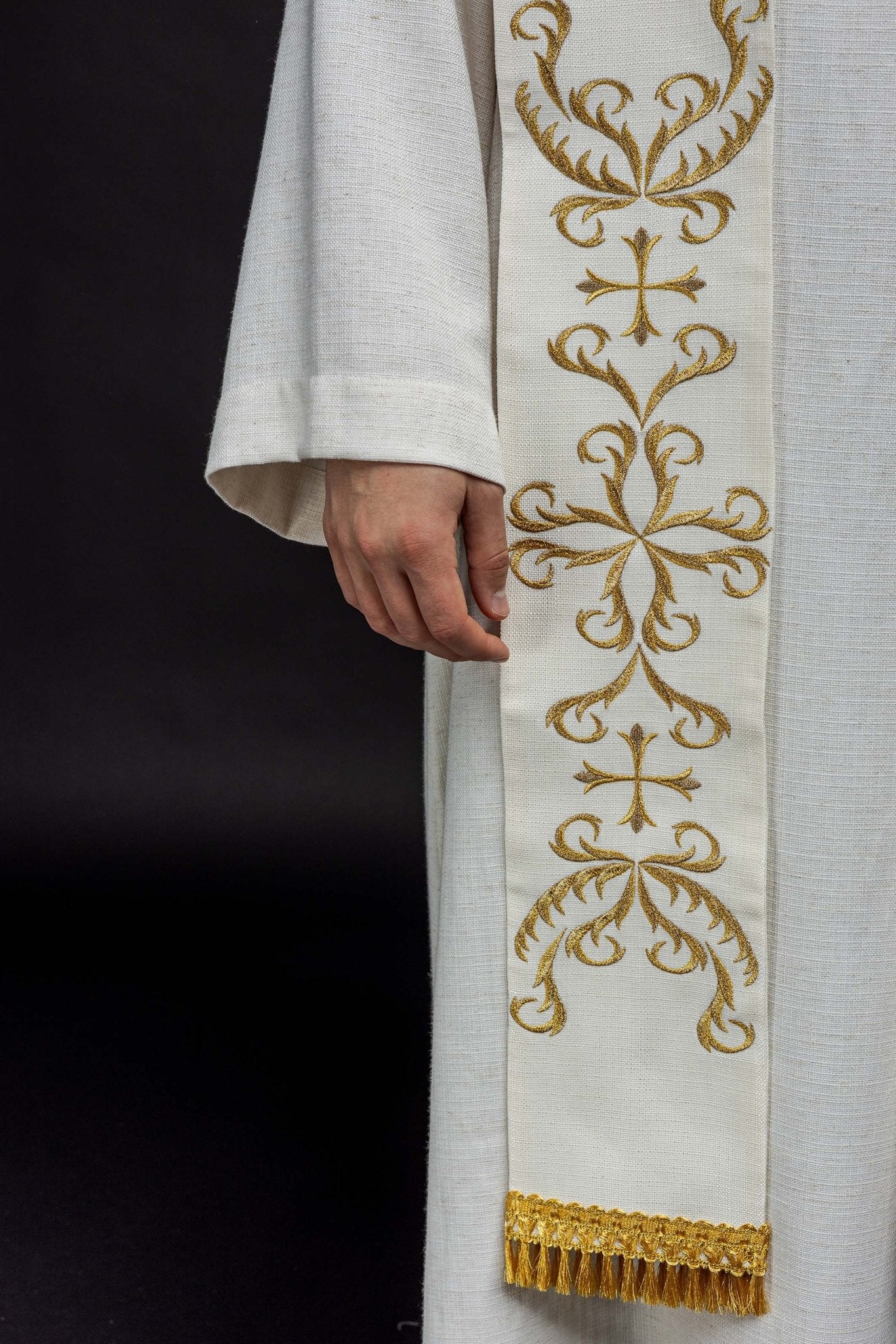 Estola con bordado del corazón de Jesús y María Crudo KST/125/05/52 - CASULLAS.ES