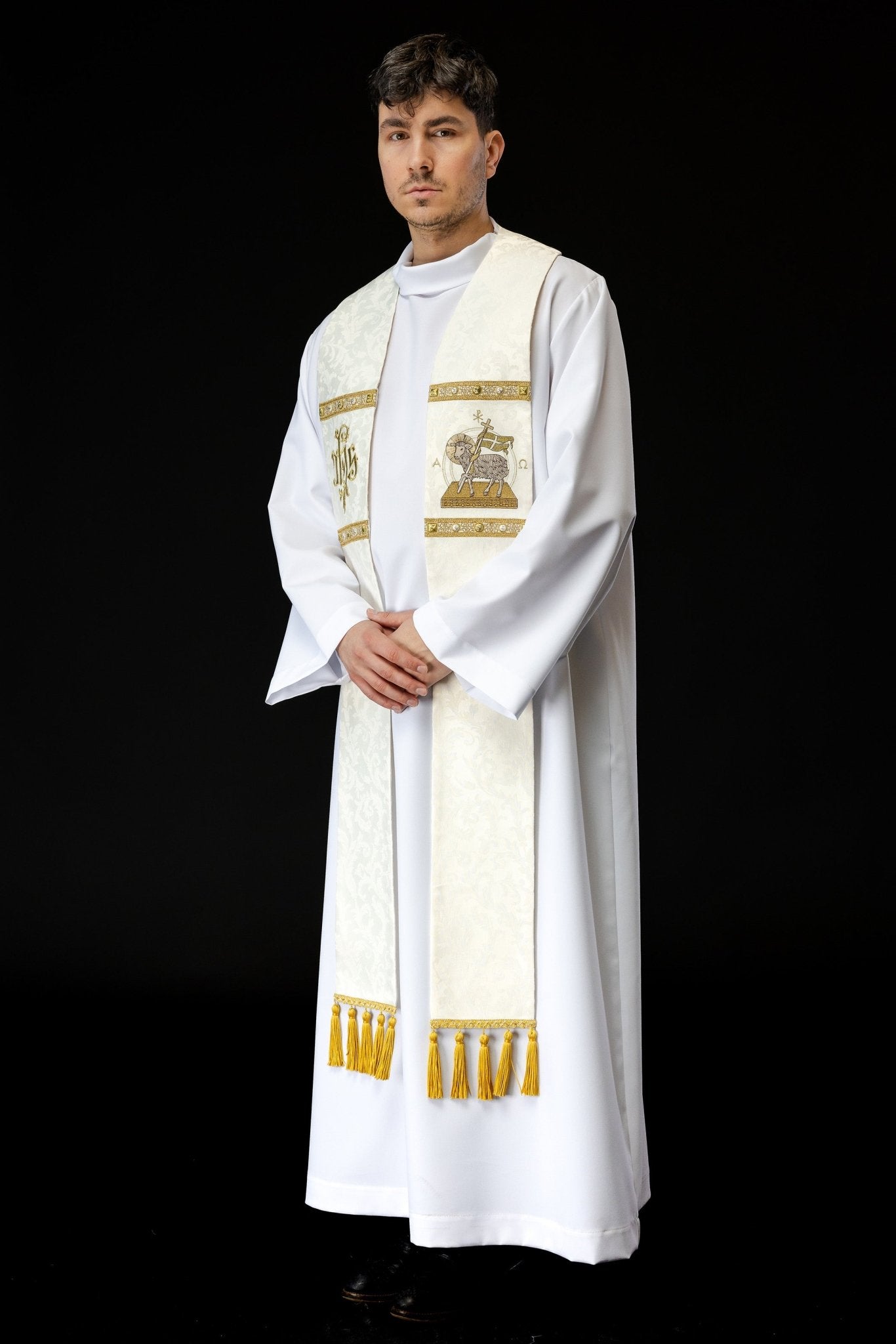 Estola con el Cordero Pascual, confeccionada en tela decorativa S - 2072 - 05 - 88 - CASULLAS.ES