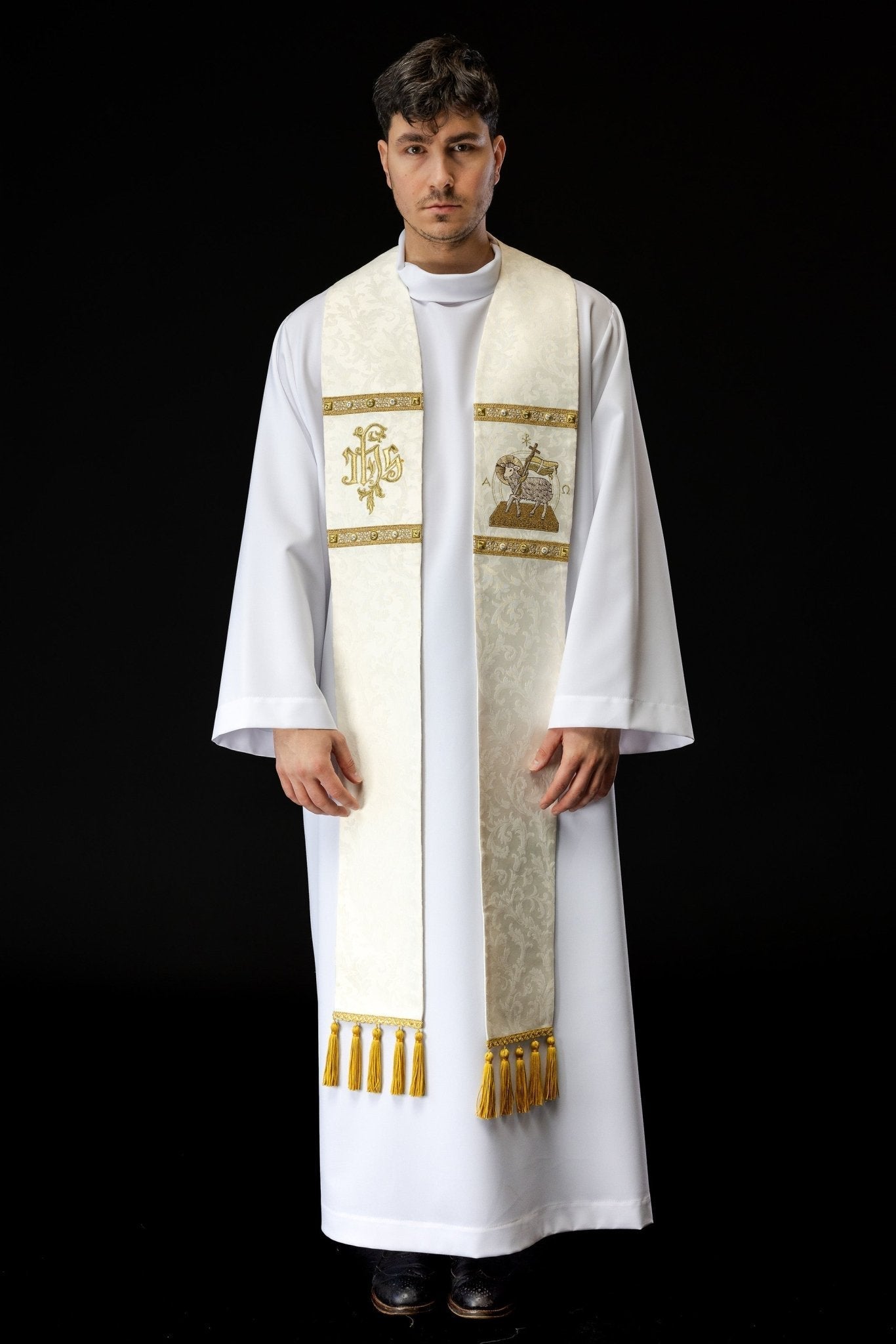 Estola con el Cordero Pascual, confeccionada en tela decorativa S - 2072 - 05 - 88 - CASULLAS.ES