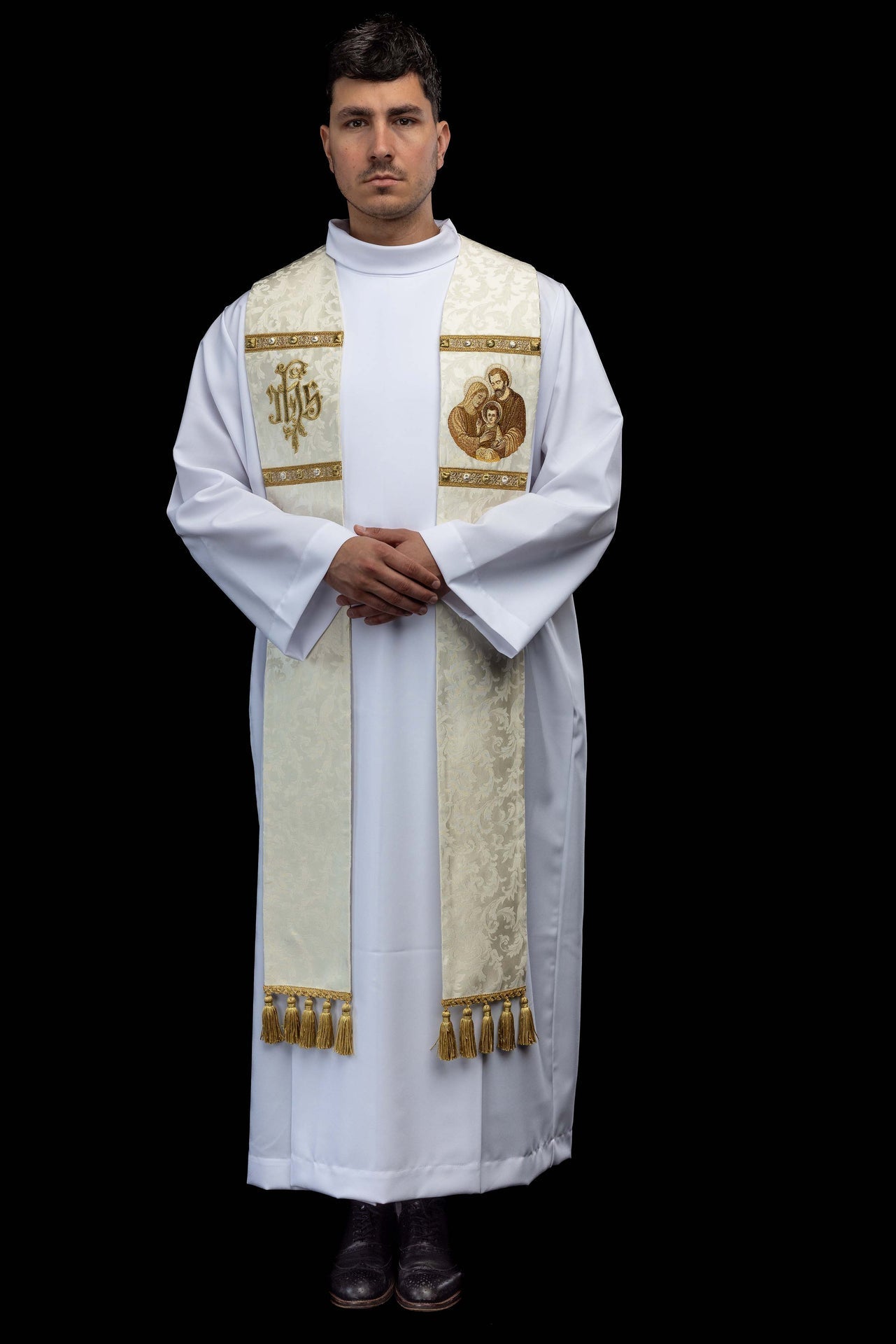 Estola con imagen de la Sagrada Familia confeccionada en tejido decorativo S-2075-05-88 - CASULLAS.ES