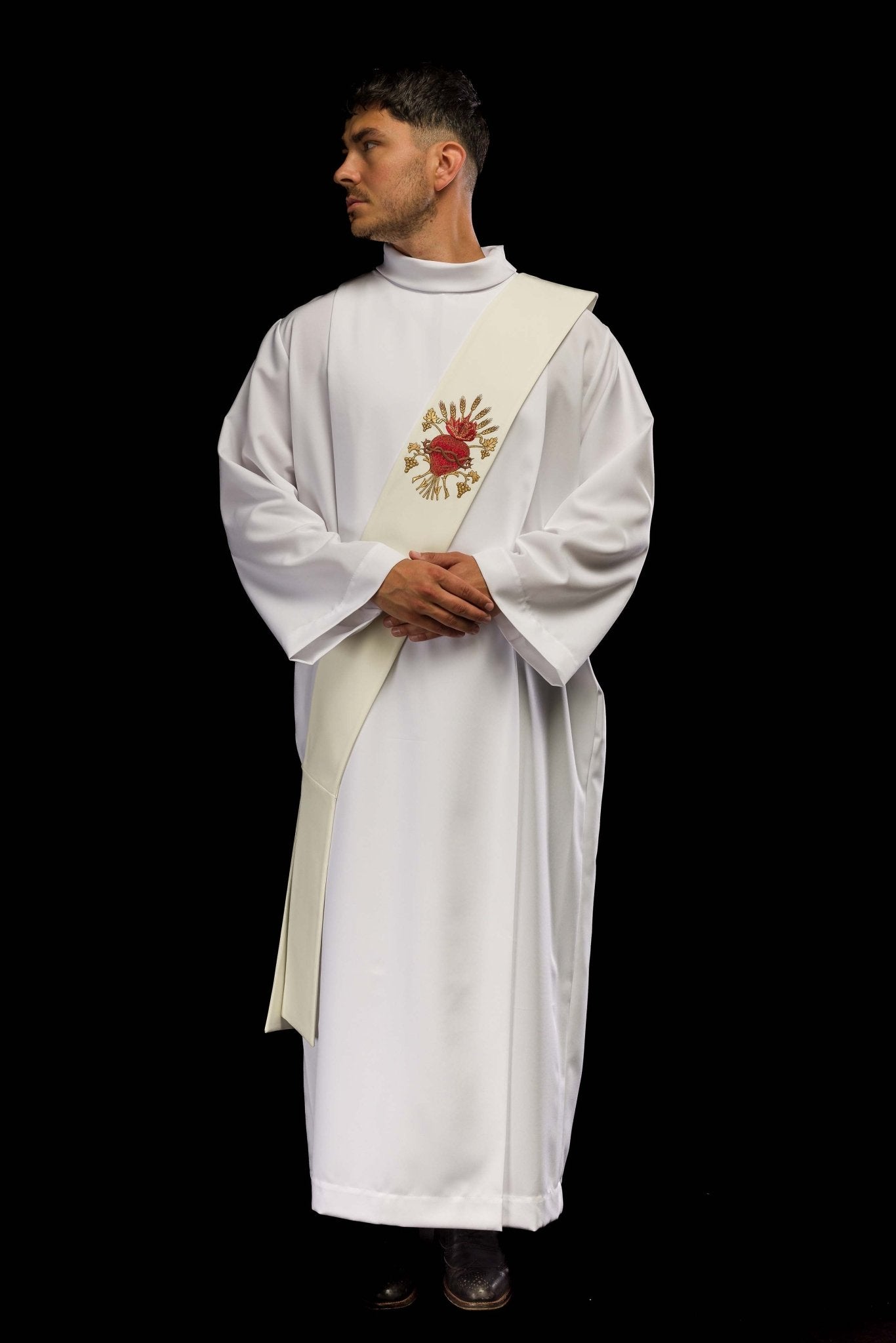 Estola diaconal con bordado del Corazón de Jesús KSD/137/05/01 ECRU - CASULLAS.ES