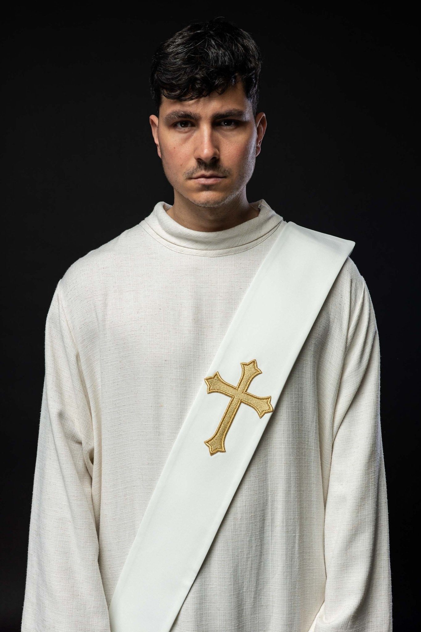 Estola diaconal marfil con bordado Cruz KSD/133/05/01 ECRU - CASULLAS.ES