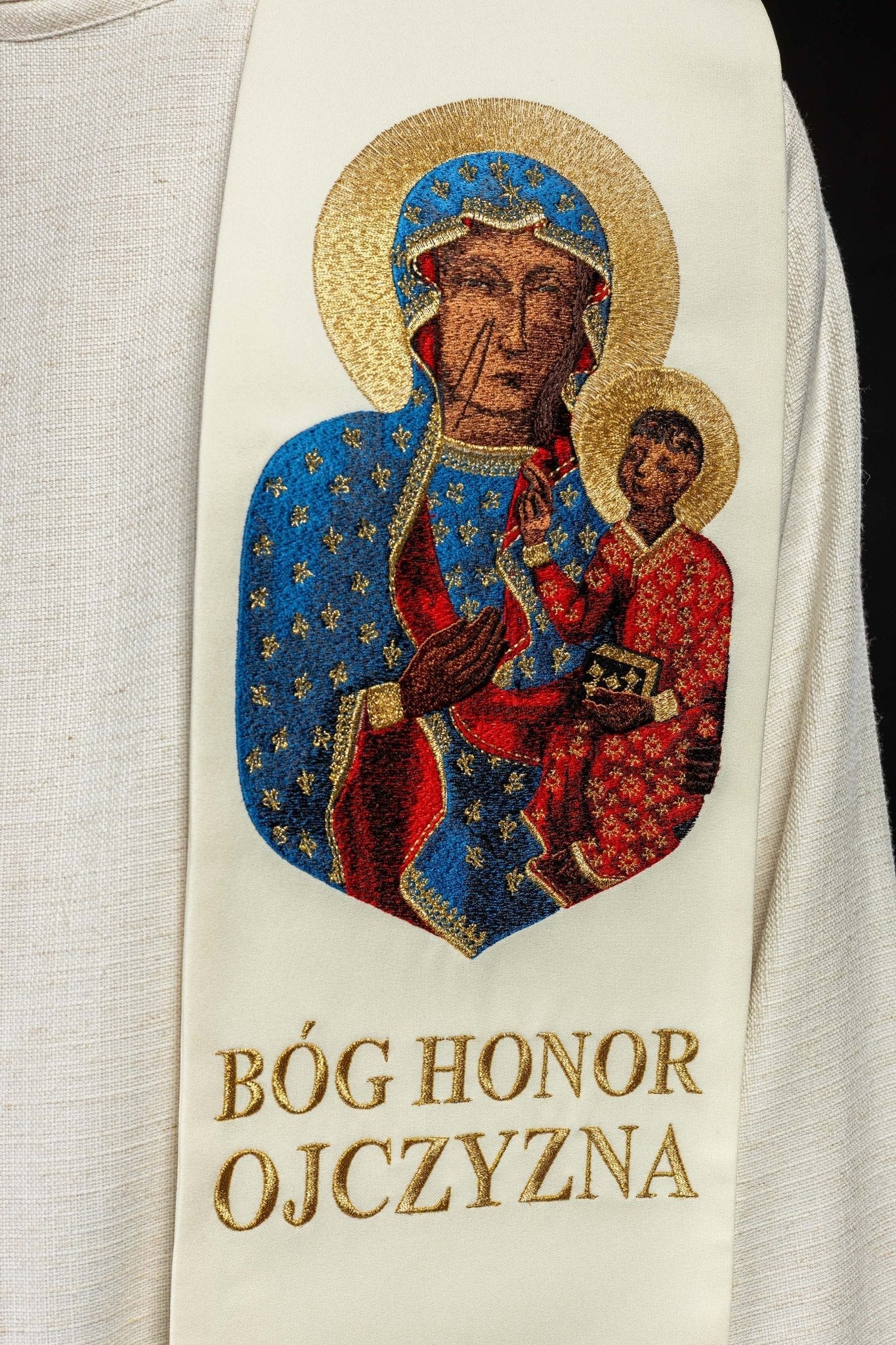 Estola marfil bordada de Nuestra Señora de Czestochowa KST/501/05/01 ECRU - CASULLAS.ES