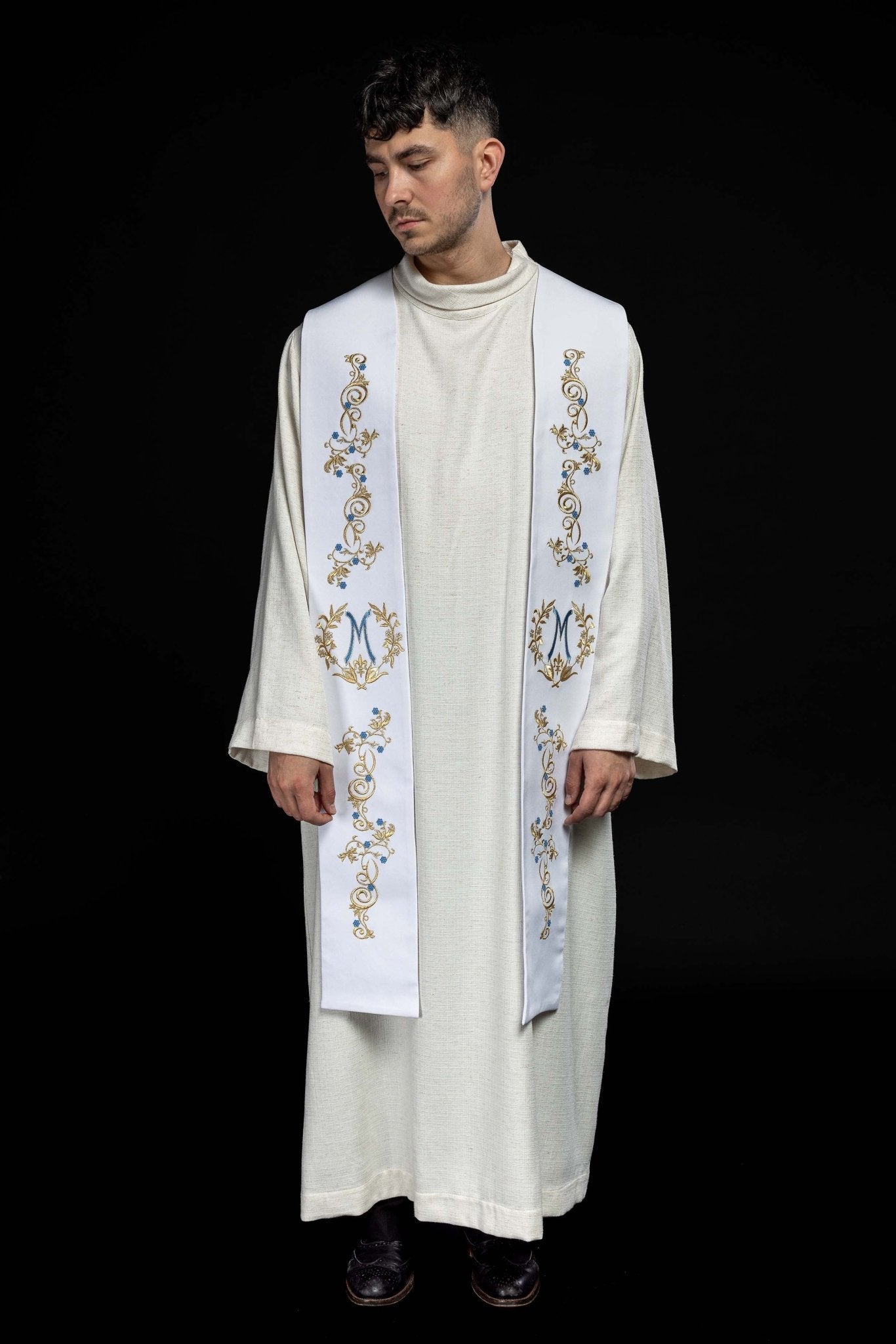 Estola mariana bordada - blanca KST/032/04/01 BIAŁY - CASULLAS.ES
