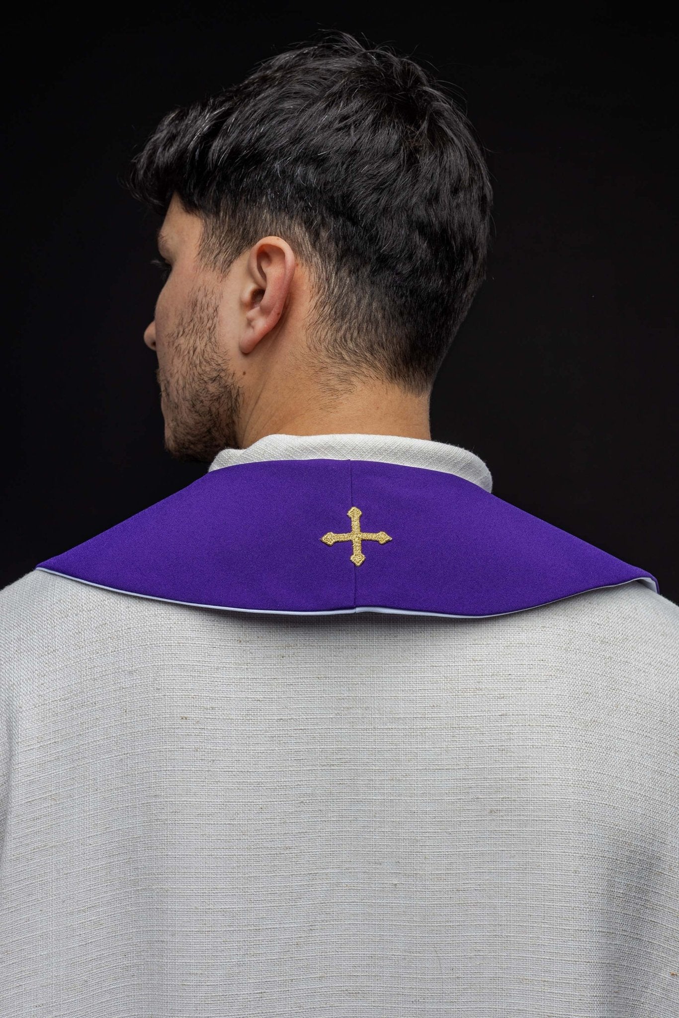 Estola reversible morada - blanca bordado IHS KST/053/03 - 04/01 FIOLET - BIAŁY - CASULLAS.ES