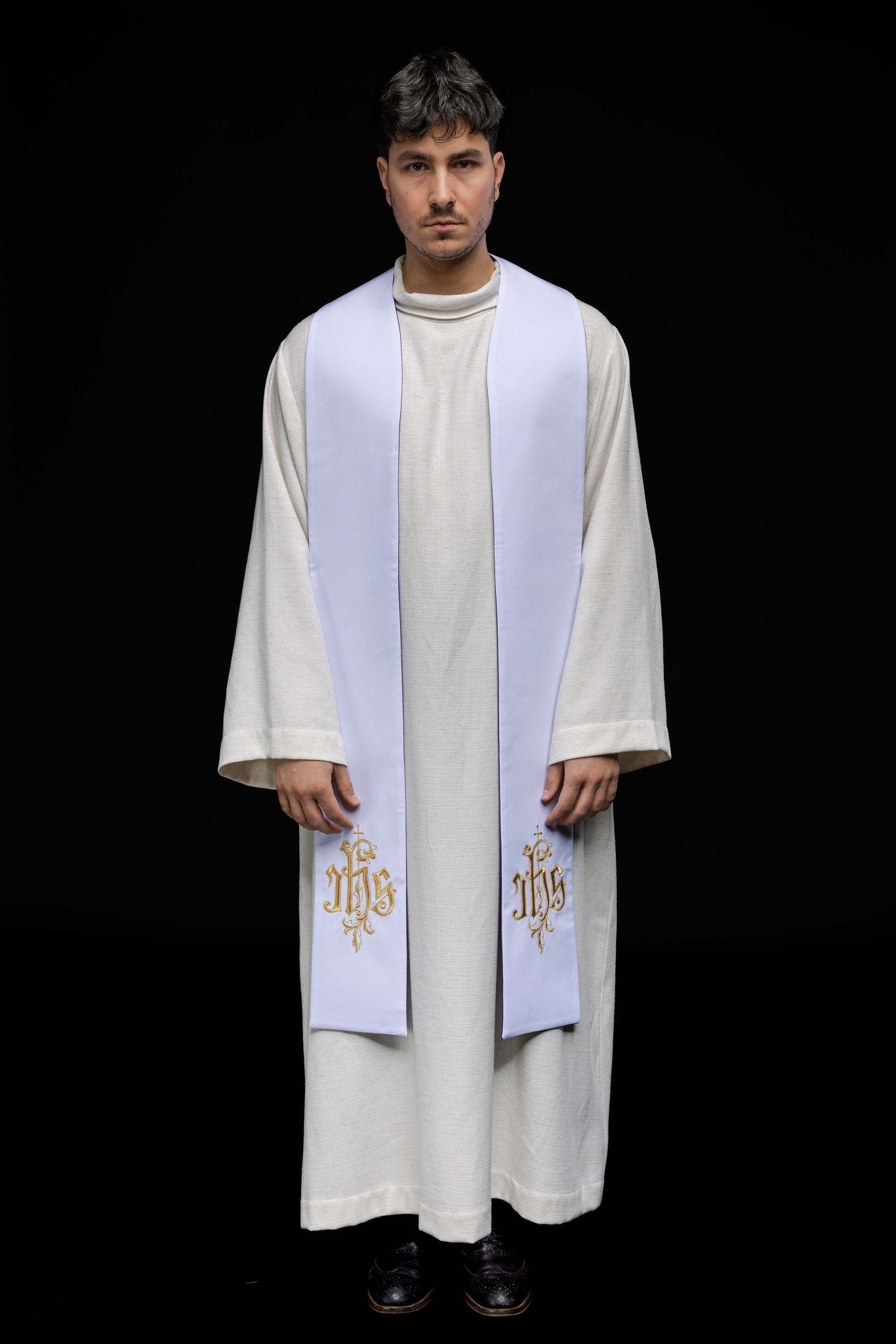 Estola reversible morada - blanca bordado IHS KST/053/03 - 04/01 FIOLET - BIAŁY - CASULLAS.ES