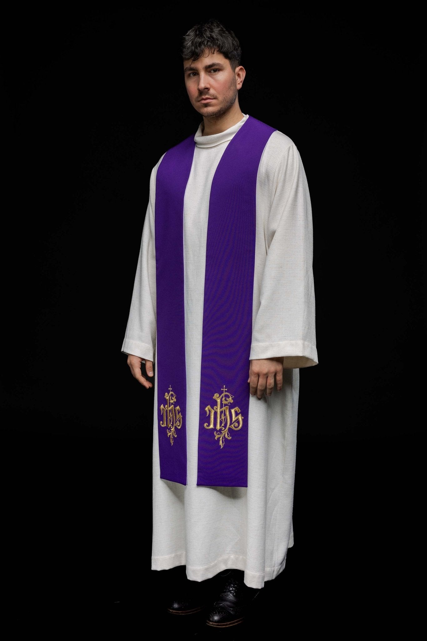 Estola reversible morada - blanca bordado IHS KST/053/03 - 04/01 FIOLET - BIAŁY - CASULLAS.ES