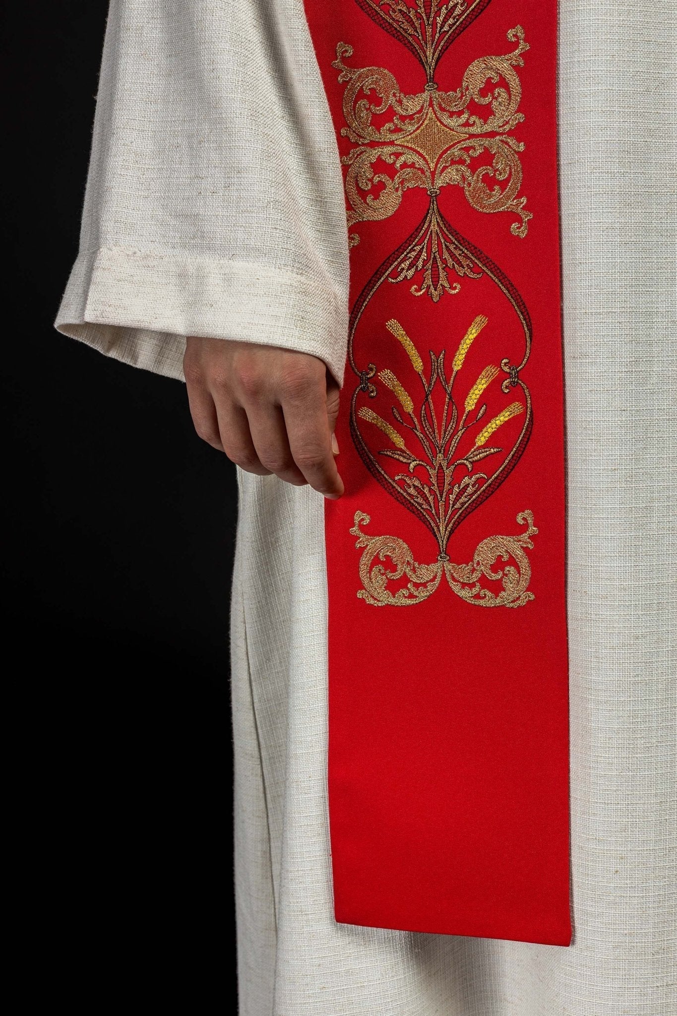 Estola roja con bordado Cáliz e IHS KST/042/02/01 CZERWONY - CASULLAS.ES