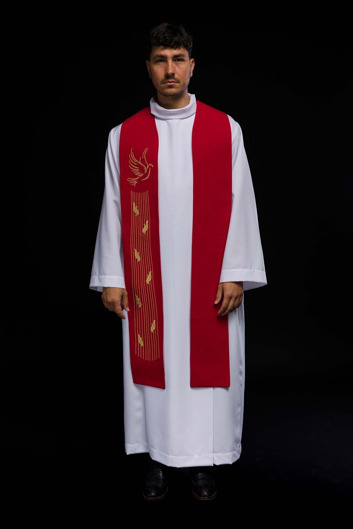 Estola roja con bordado Espíritu Santo KST/218/02/62 CZERWONY - CASULLAS.ES