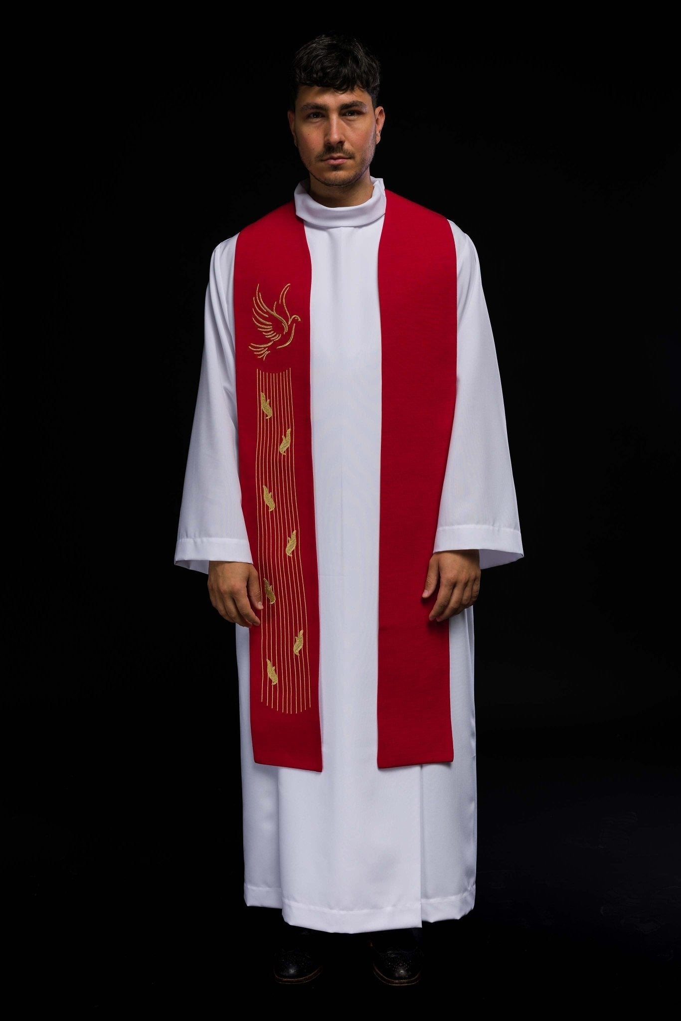 Estola roja con bordado Espíritu Santo KST/218/02/62 CZERWONY - CASULLAS.ES