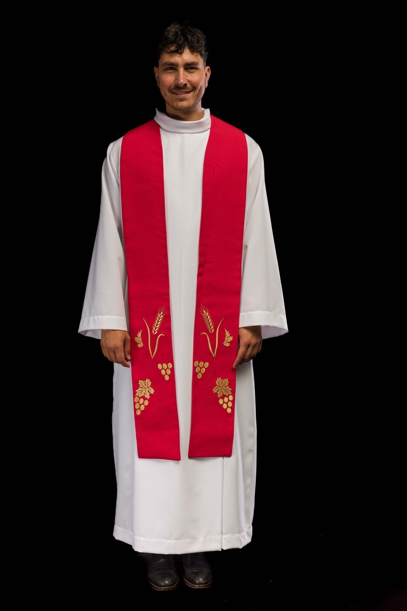 Estola roja con bordado Uvas y Espigas KST/003/02/01 CZERWONY - CASULLAS.ES