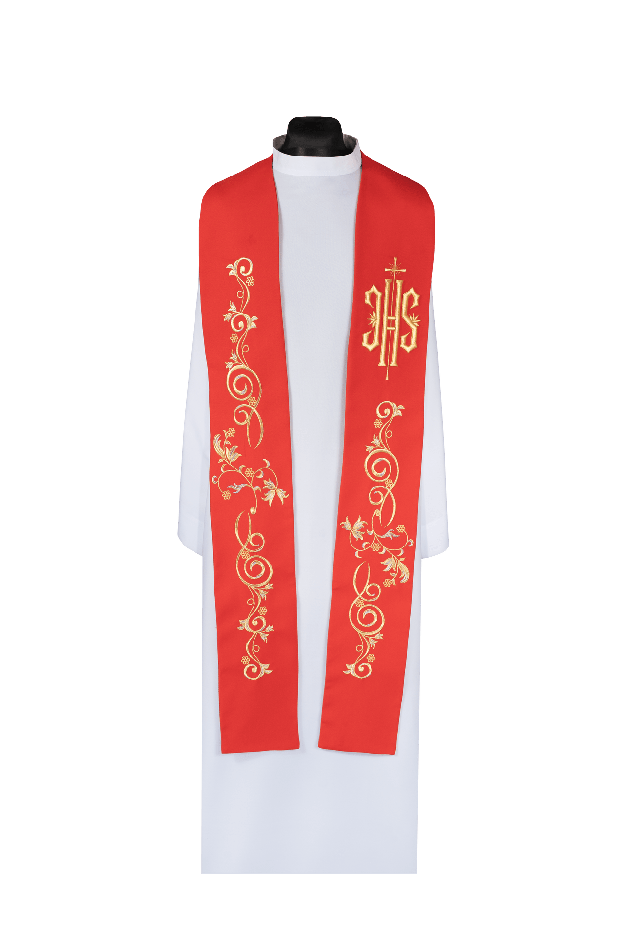 Estola sacerdotal bordada con IHS roja KDT/2052/02 CZERWONY - CASULLAS.ES