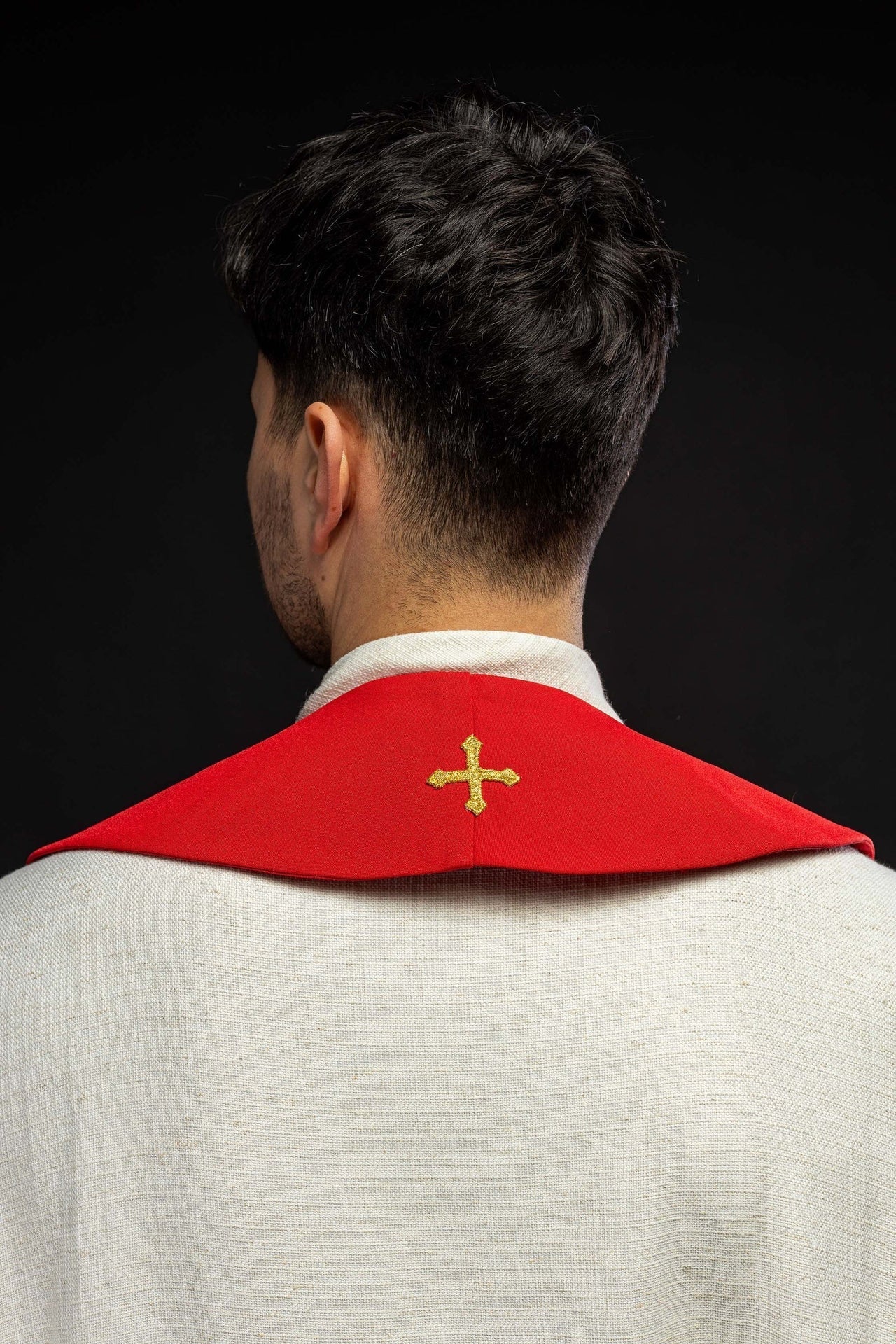 Estola sacerdotal roja bordada con cáliz espigas y uvas KST/009/02/01 CZERWONY - CASULLAS.ES