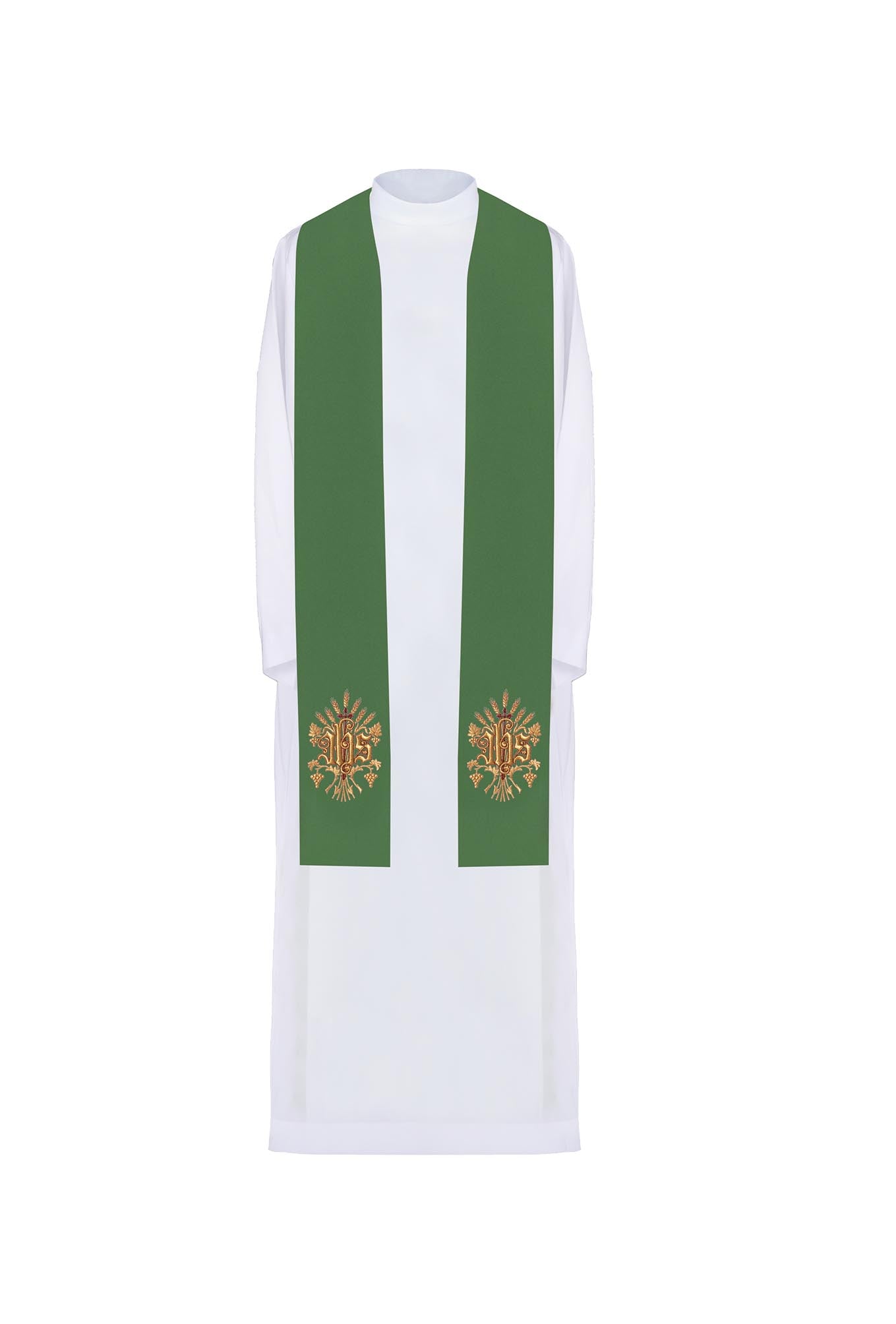 Estola verde con bordado IHS KST/026/01/01 ZIELONY - CASULLAS.ES