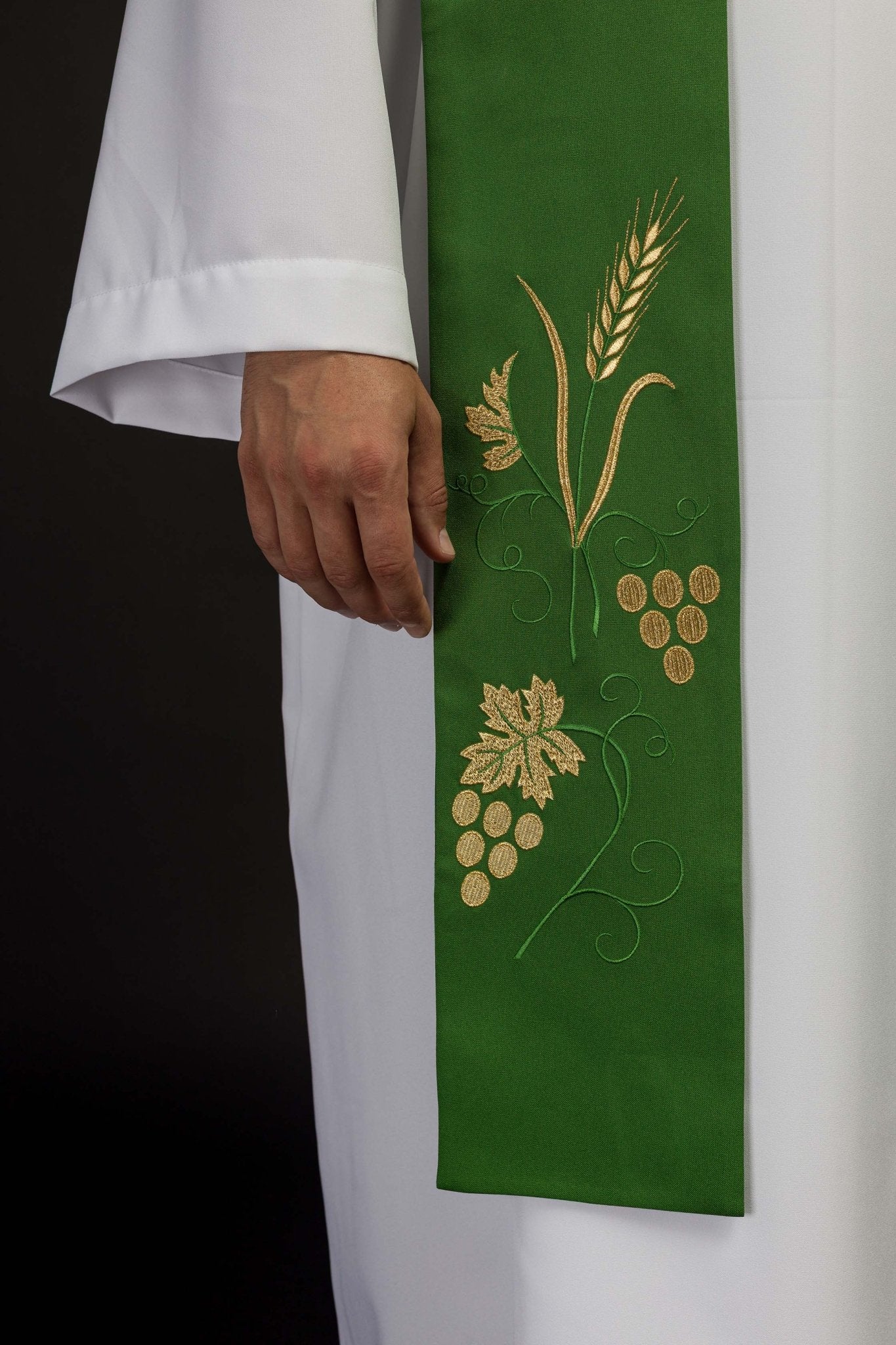 Estola verde con bordado Uvas y Espigas KST/003/01/01 ZIELONY - CASULLAS.ES