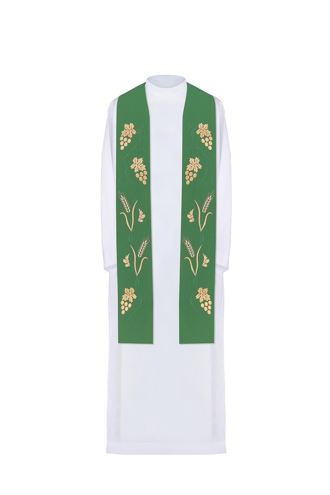 Estola verde con ricos bordados de uvas y espigas KST/001/01/01 ZIELONY - CASULLAS.ES
