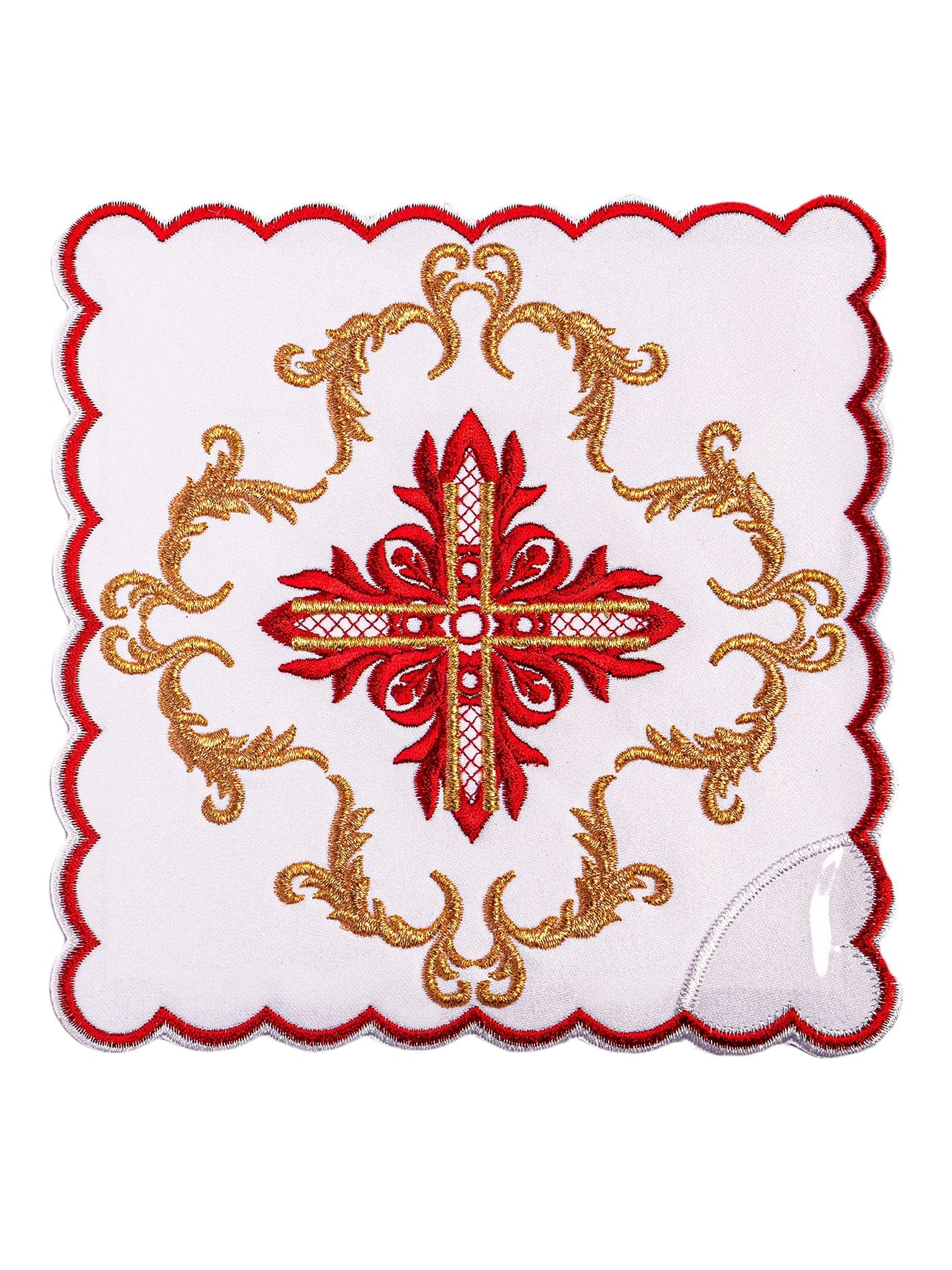 Juego de altar con bordado rojo y motivo de cruz KK/159/04 BIAŁY - CASULLAS.ES