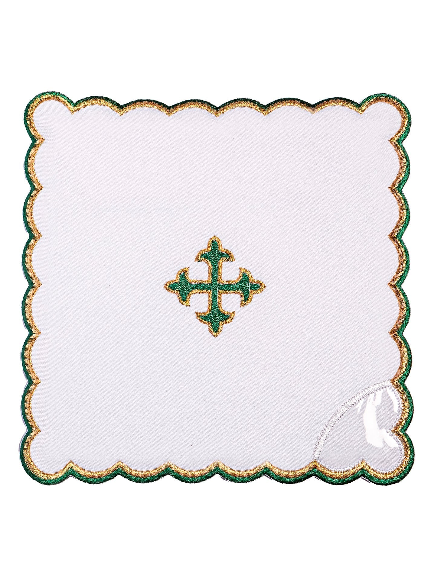 Juego de altar con cruz pequeña bordada verde KK/075/C3 - CASULLAS.ES