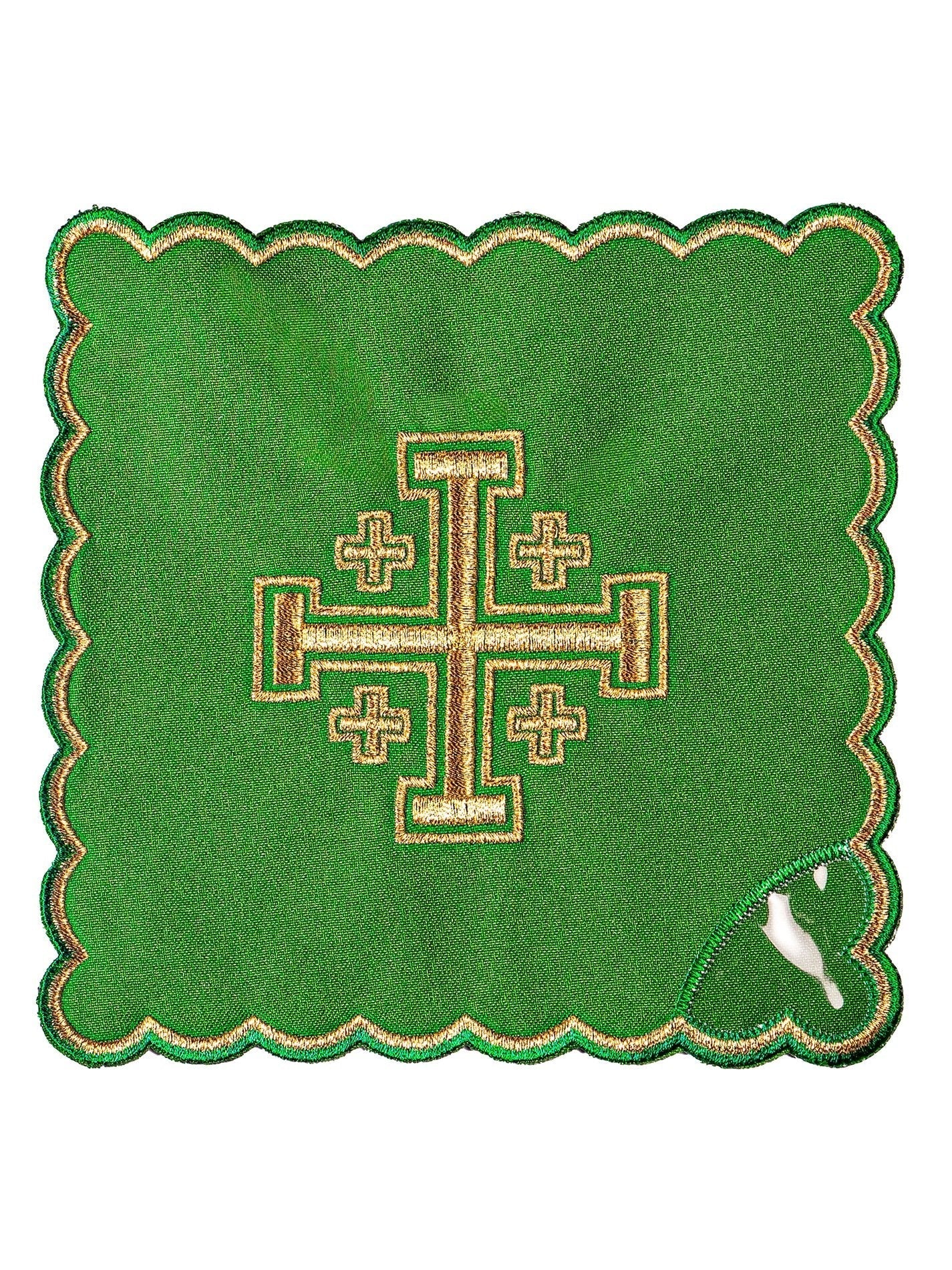 Juego de altar Cruz de Jerusalén bordada verde KK/030/01 - CASULLAS.ES